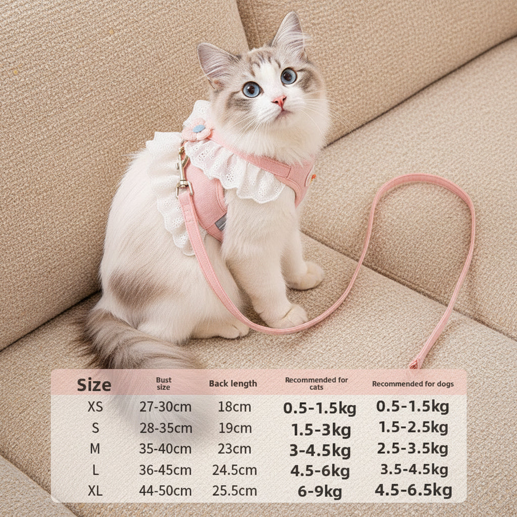 Princess Lace Dog Harness & Leash Set for Small Dogs & Cats