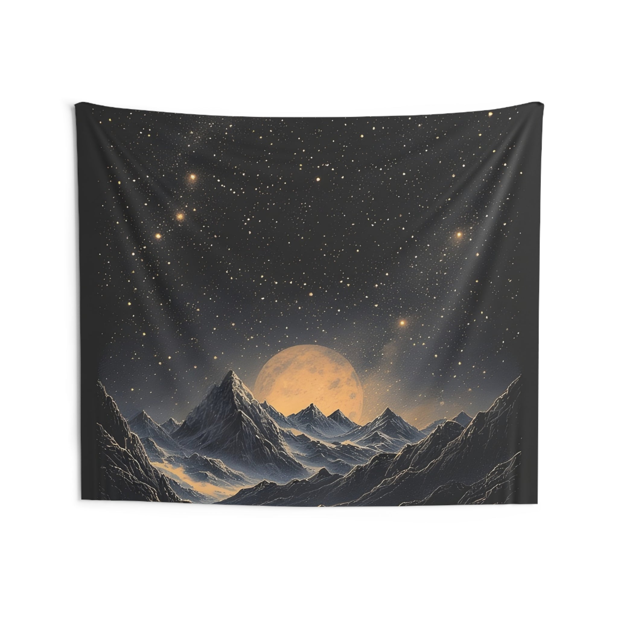 Moonlit Mountain Tapestry — Starry Night Wall Hanging
