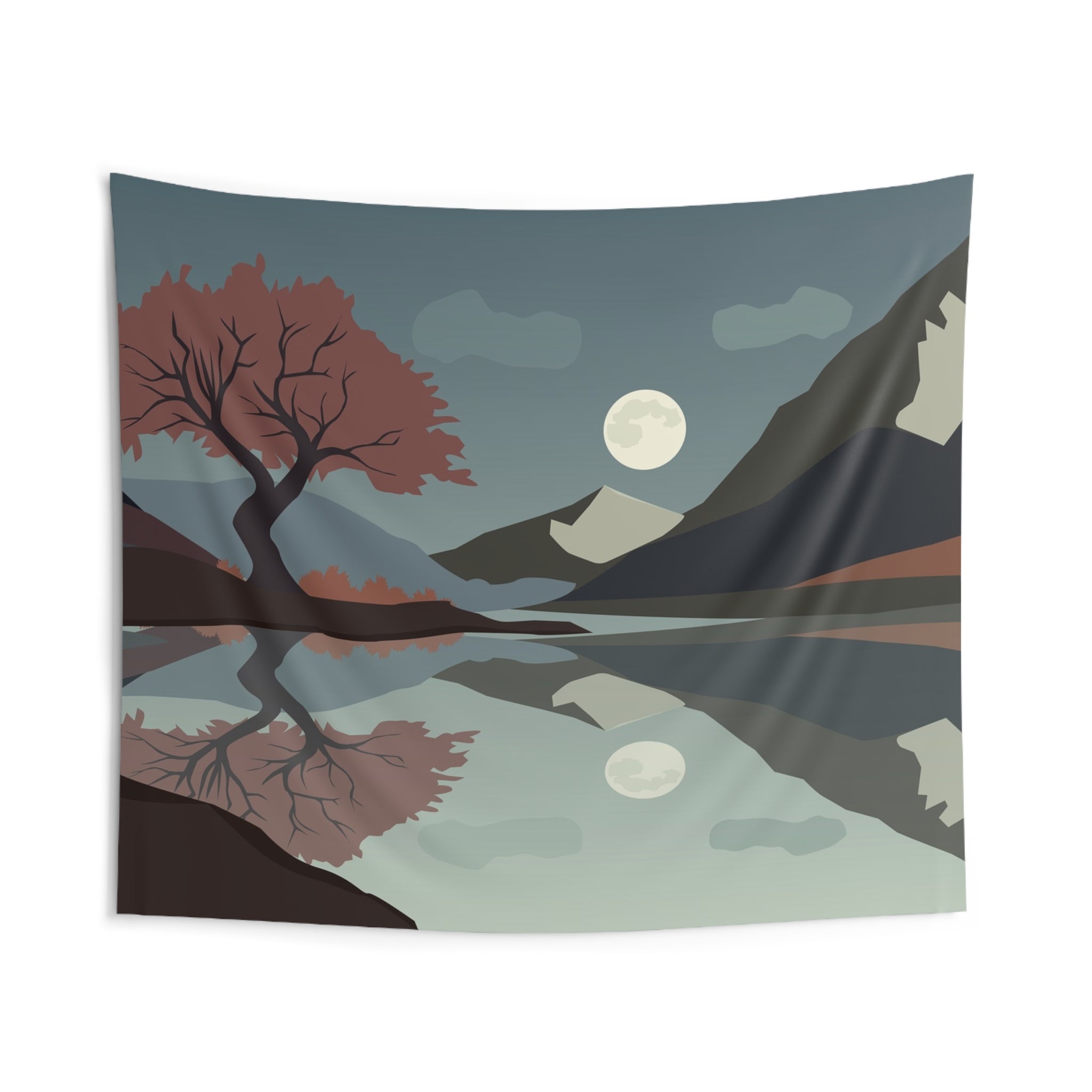 Moonlit Lake Tapestry — Serene Mountain Reflection Wall Hanging