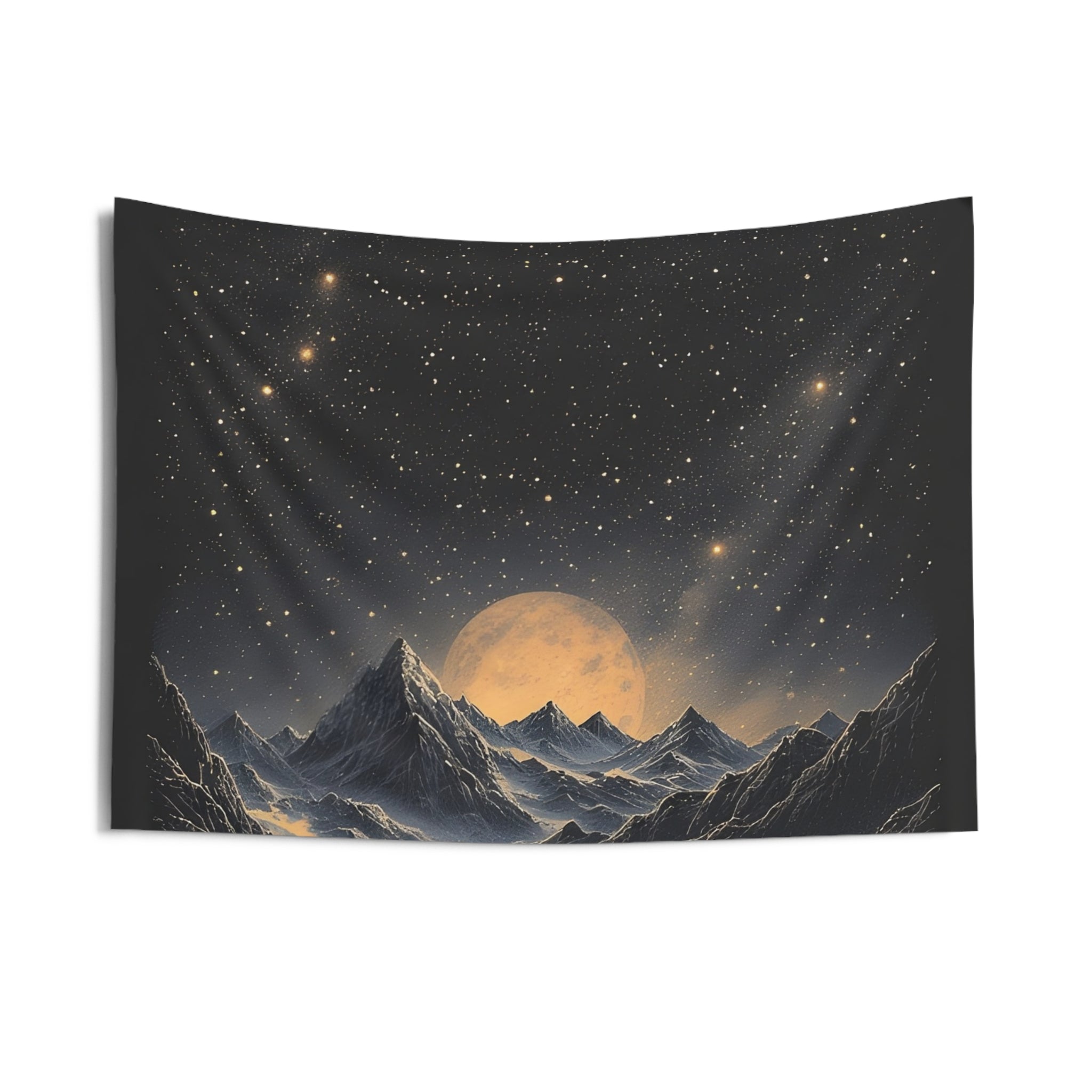 Moonlit Mountain Tapestry — Starry Night Wall Hanging