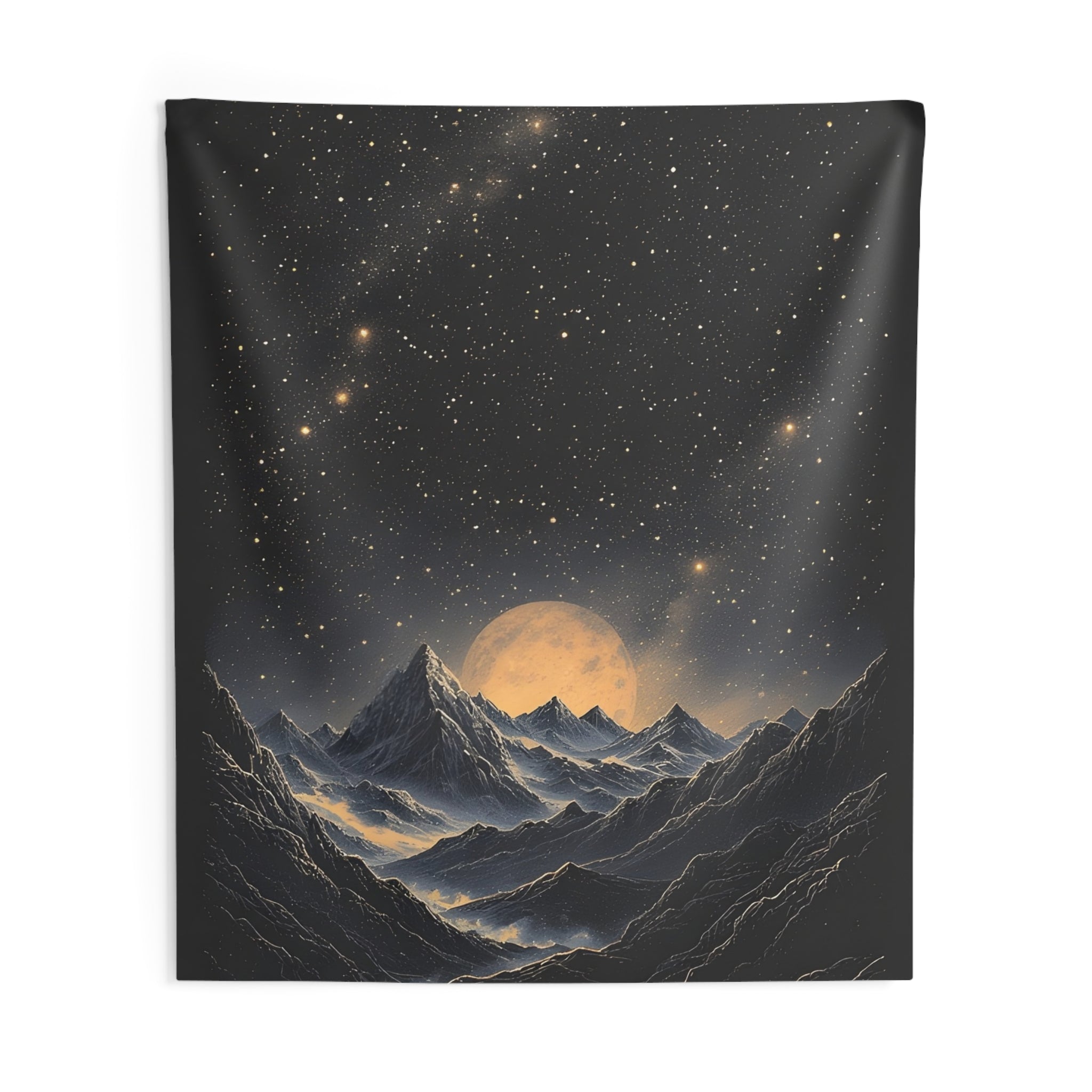 Moonlit Mountain Tapestry — Starry Night Wall Hanging