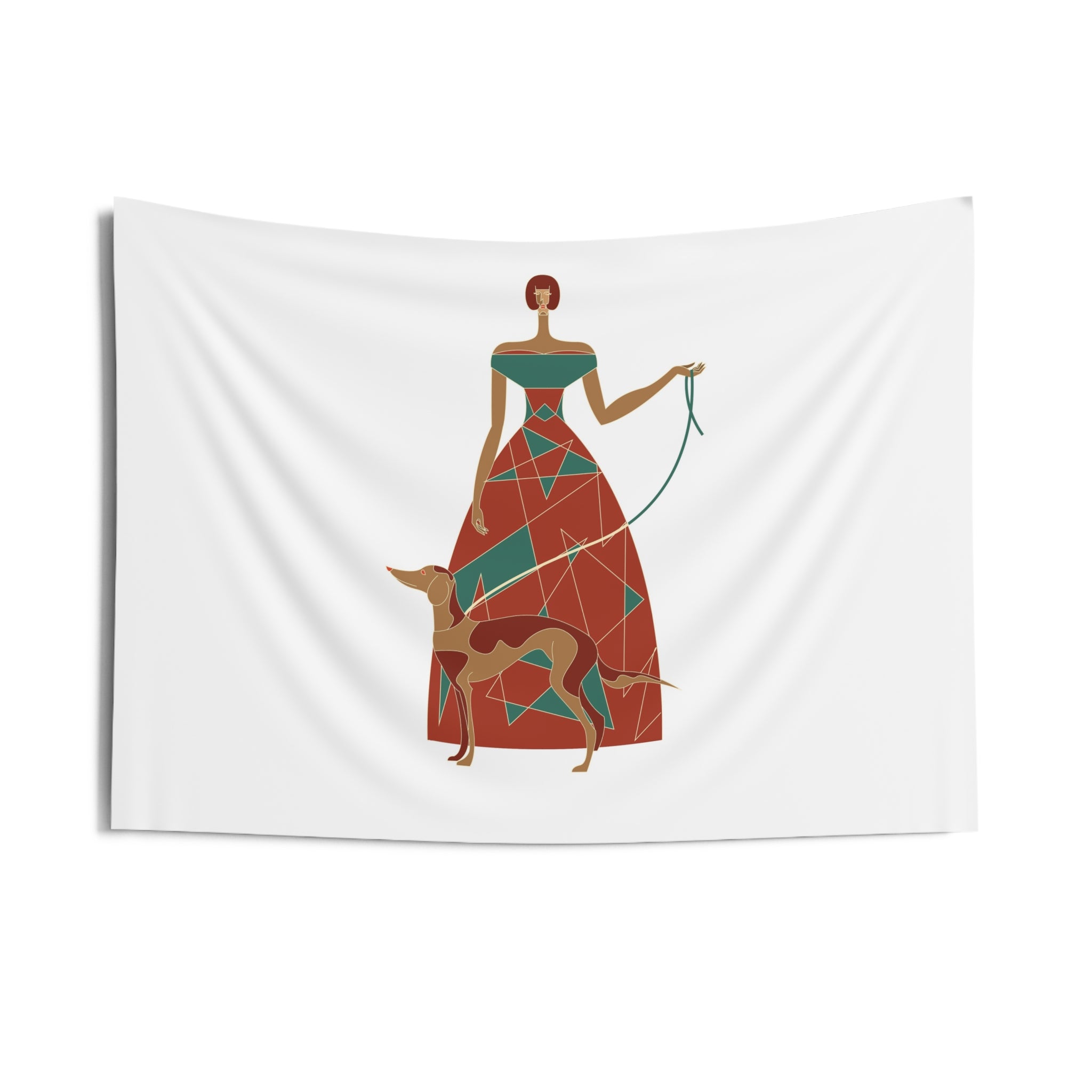 Lady with Greyhound Wall Tapestry - Midcentury Modern Art Decor