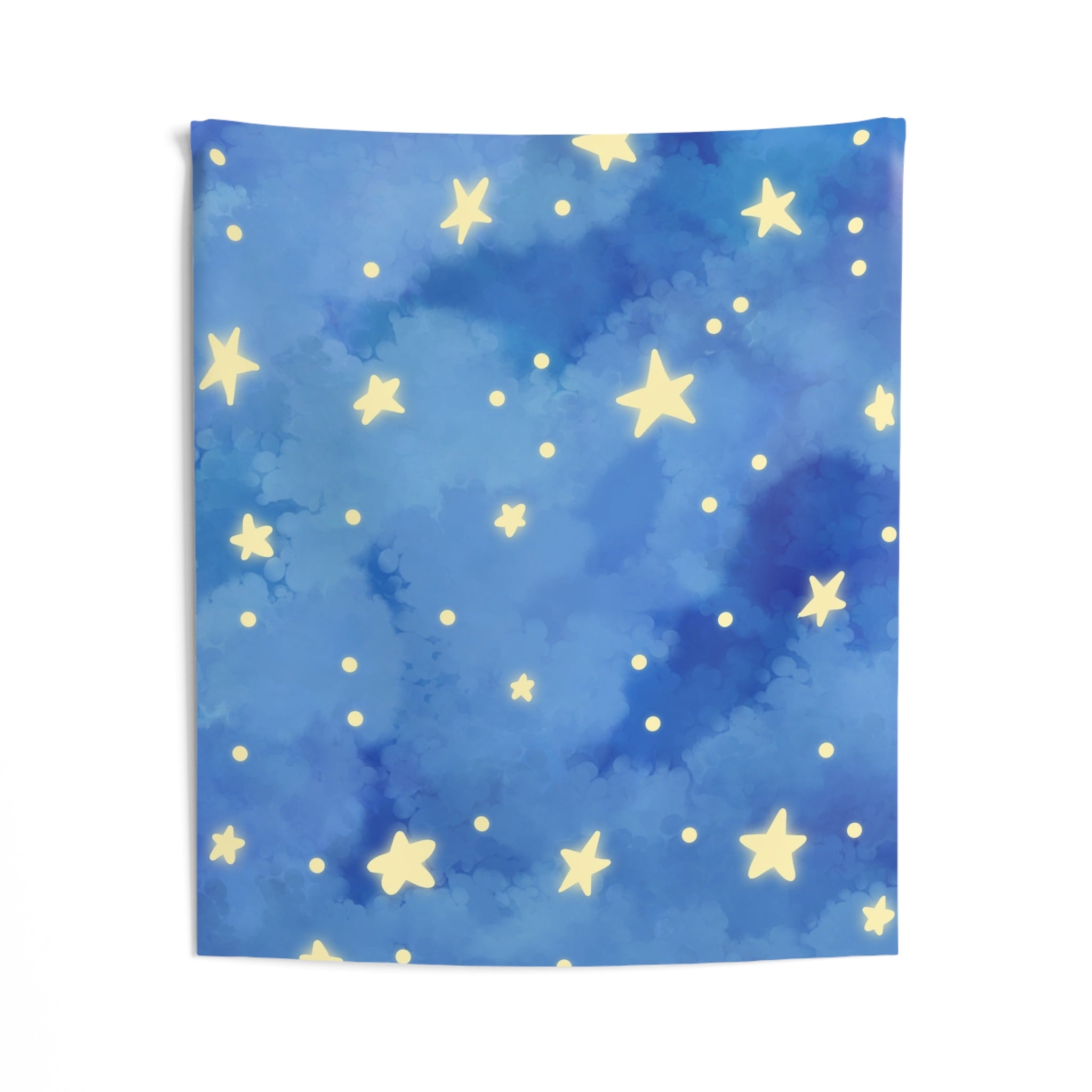 Starry Blue Watercolor Tapestry — Night Sky Wall Hanging for Nursery, Bedroom, Kids’ Room