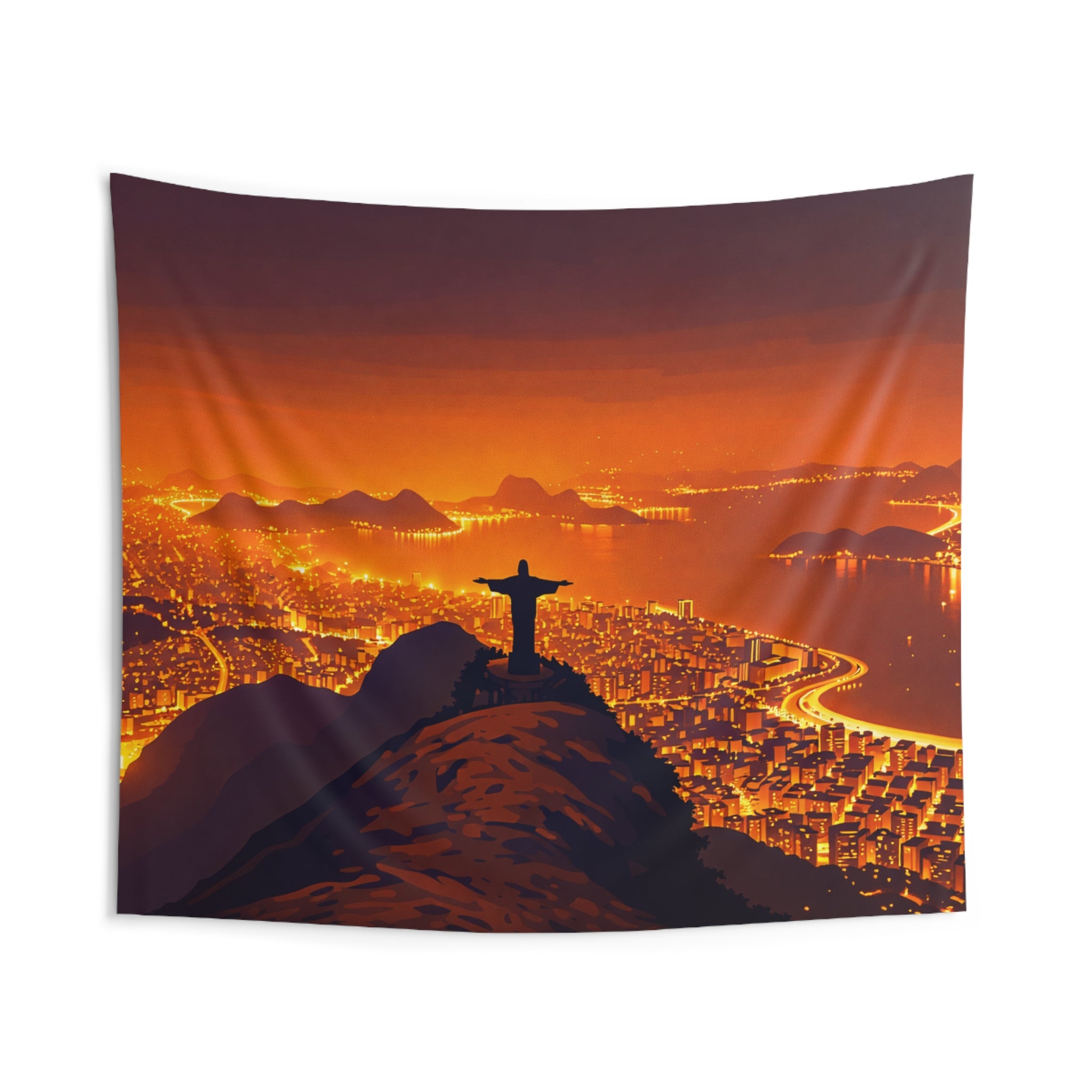 Rio de Janeiro Sunset Wall Tapestry — Christ the Redeemer Cityscape