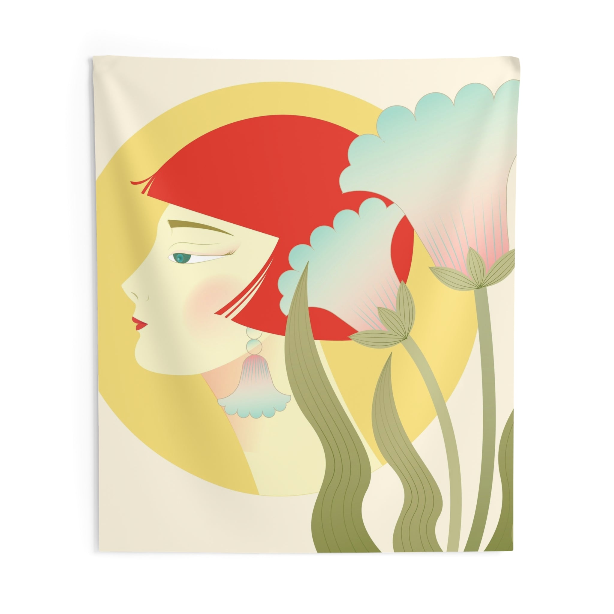 Art Deco Floral Portrait Tapestry