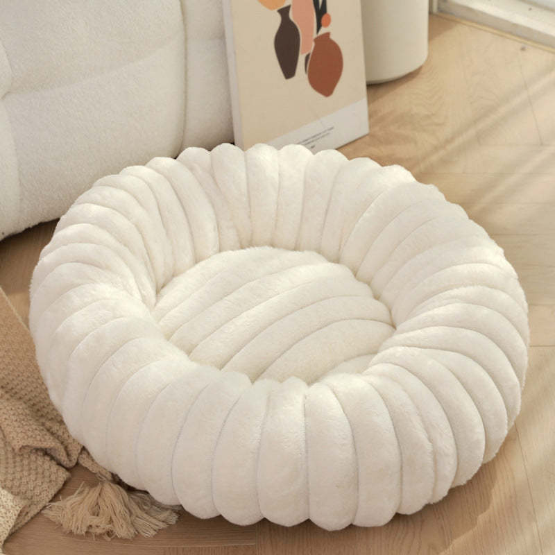Rabbit Fur Plush Round Pet Bed