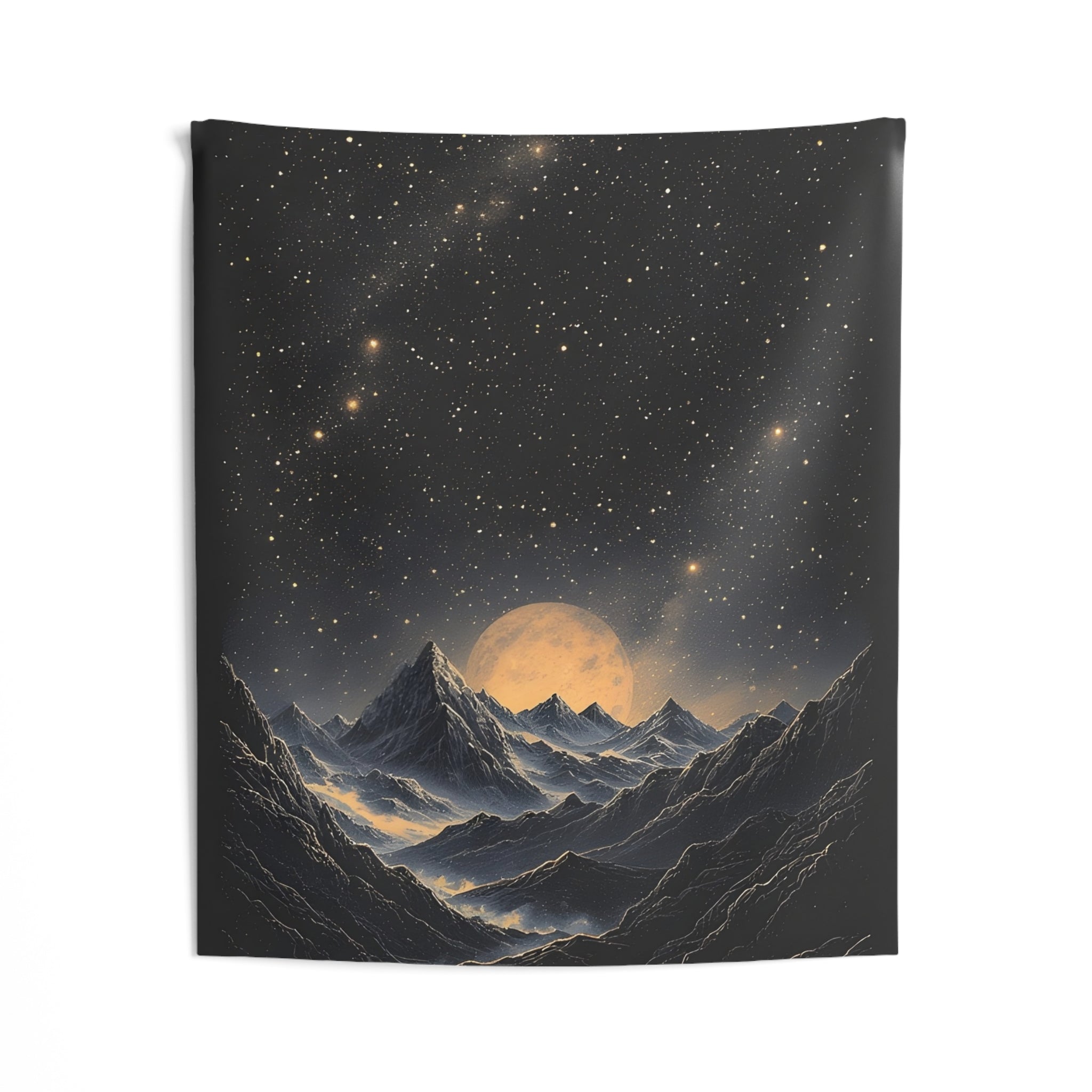 Moonlit Mountain Tapestry — Starry Night Wall Hanging