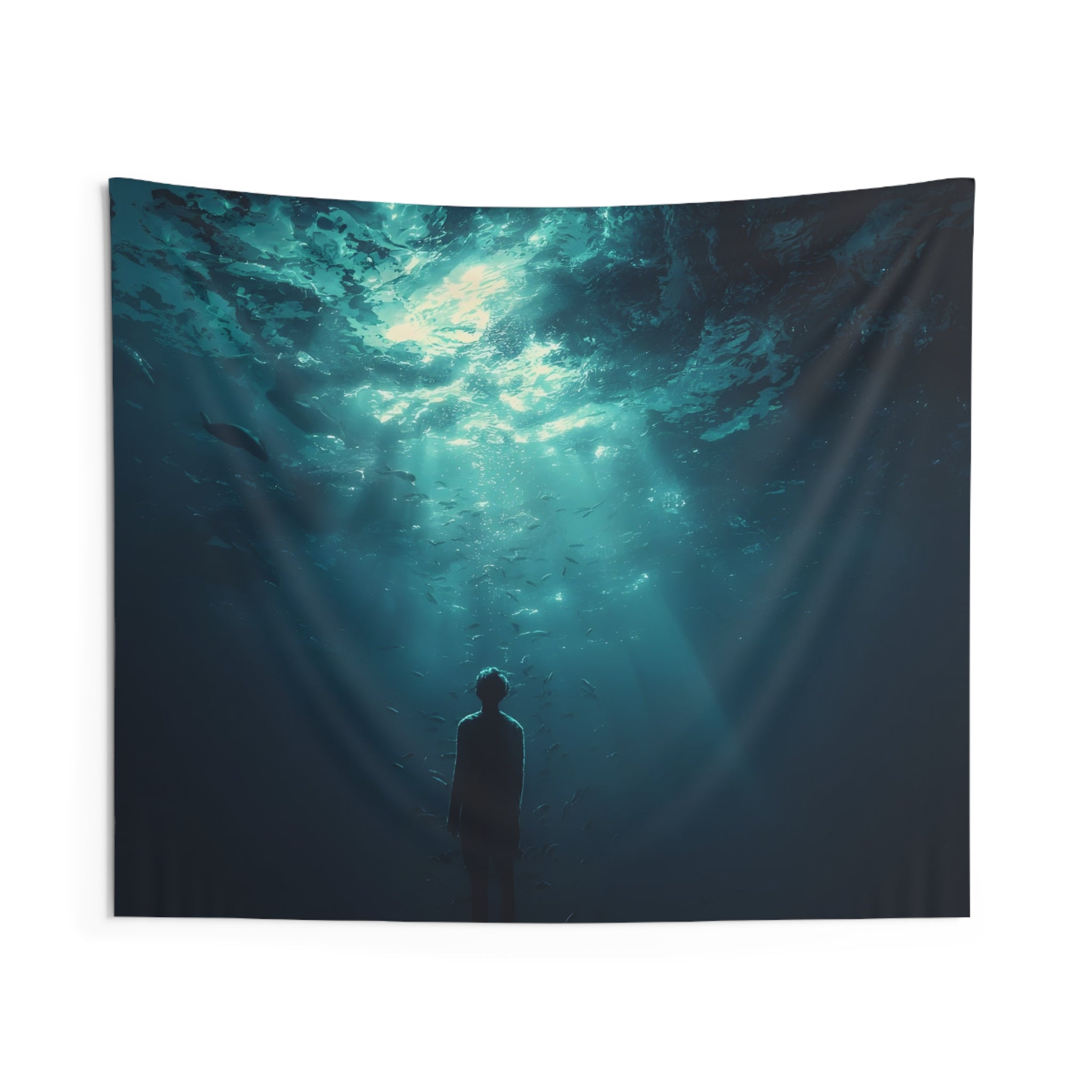 Ocean Depths Wall Tapestry — Moody Underwater Silhouette Decor