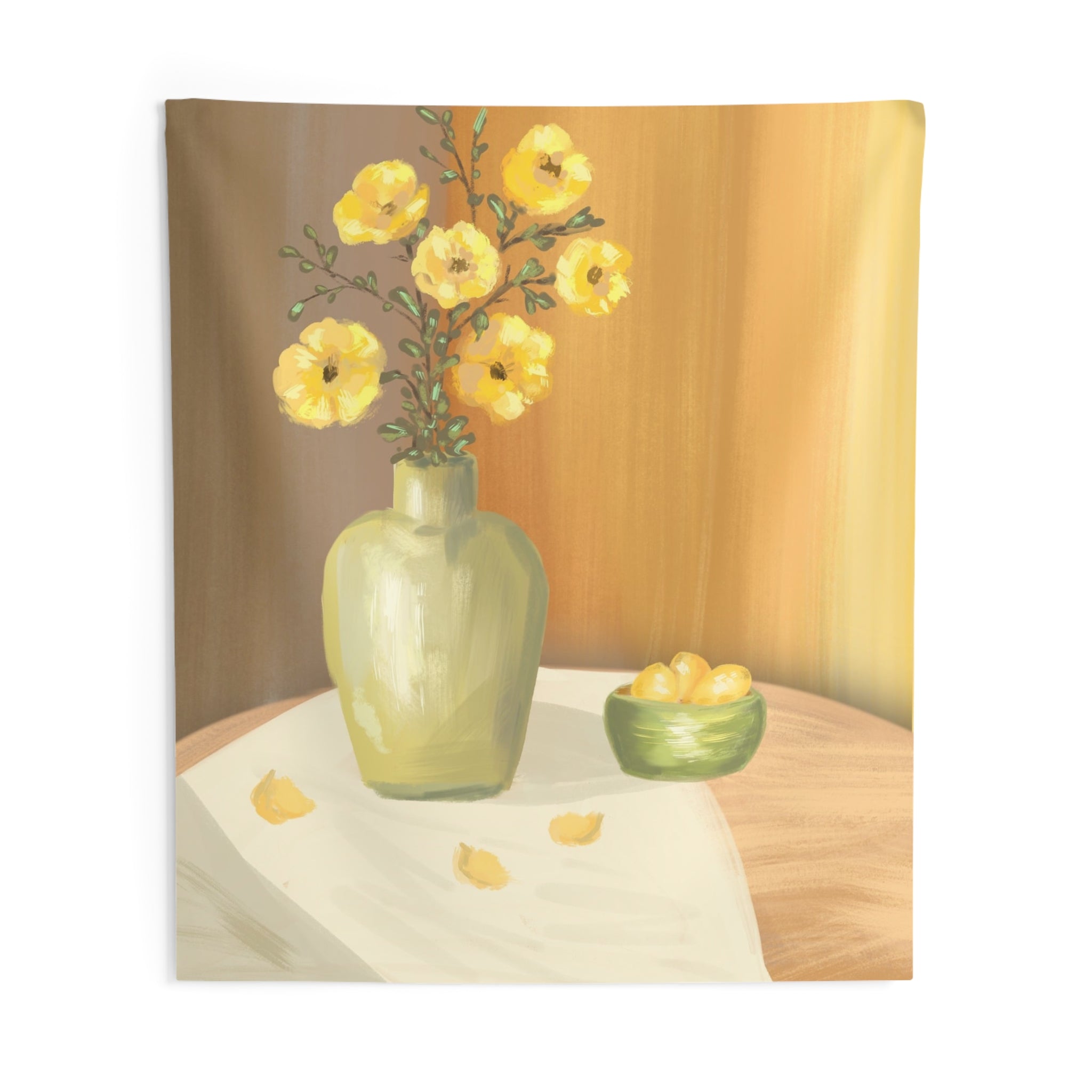Yellow Floral Still Life Tapestry — Sunflower Vase Wall Art
