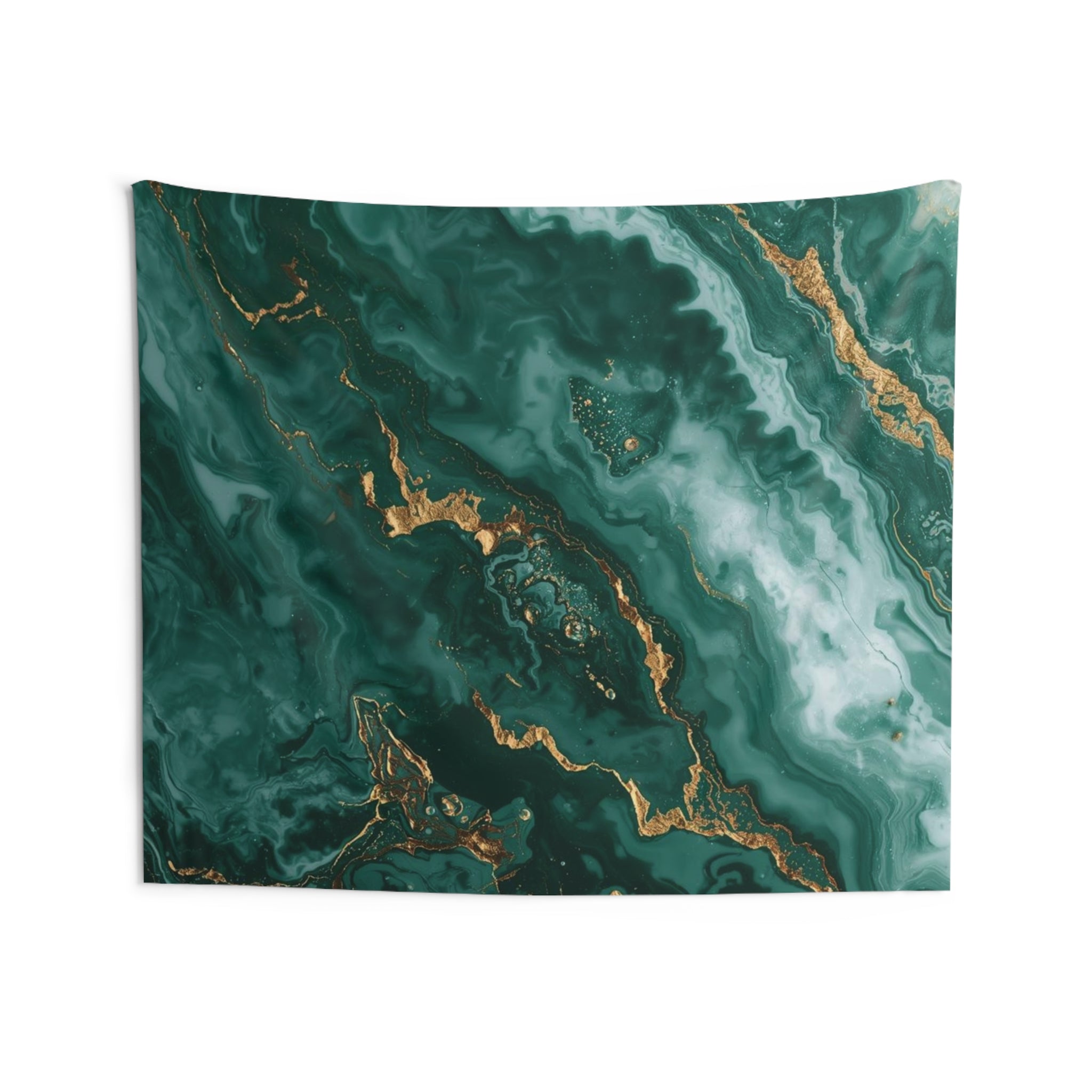 Emerald Marble Wall Tapestry — Green & Gold Abstract Home Decor