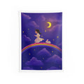 Dreamy Night Rainbow Tapestry — Girl & Bunny Wall Art for Kids’ Room