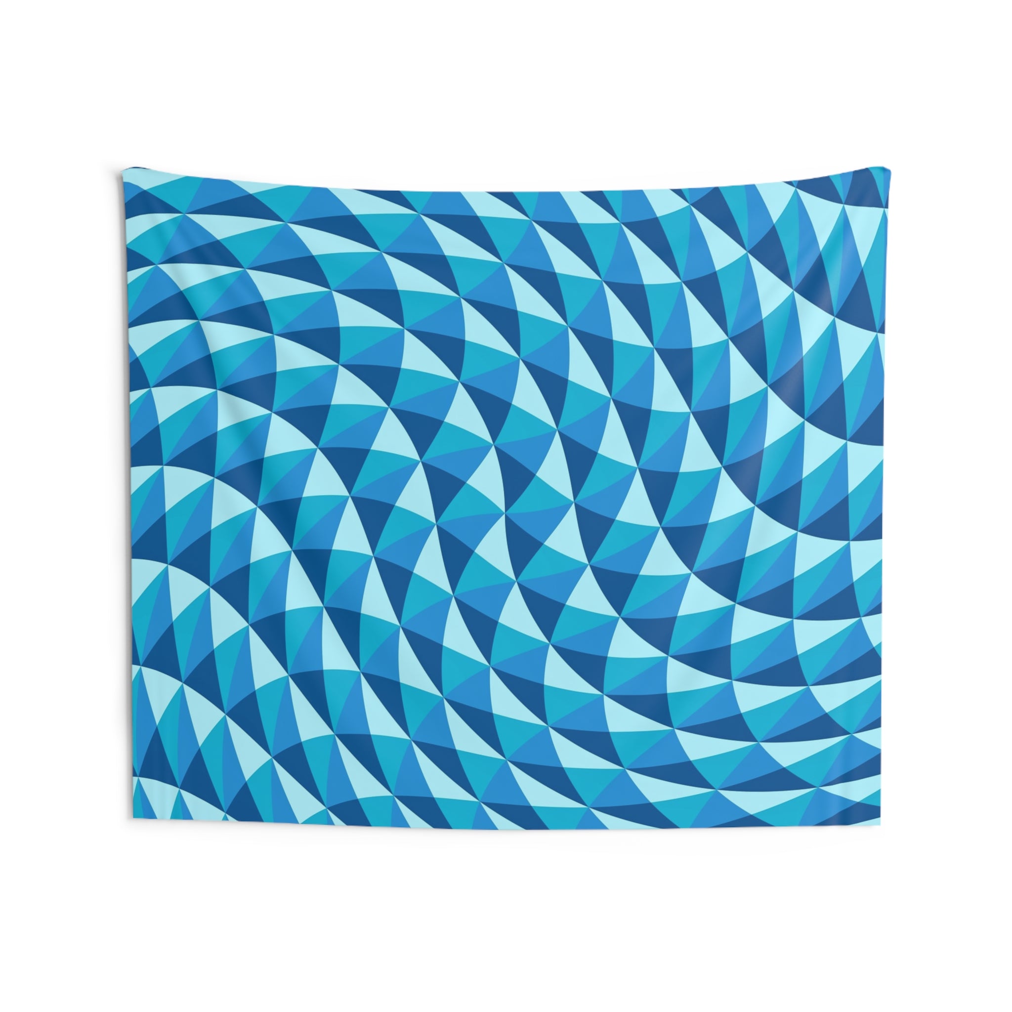 Blue Geometric Wave Tapestry — Abstract Optical Illusion Wall Hanging