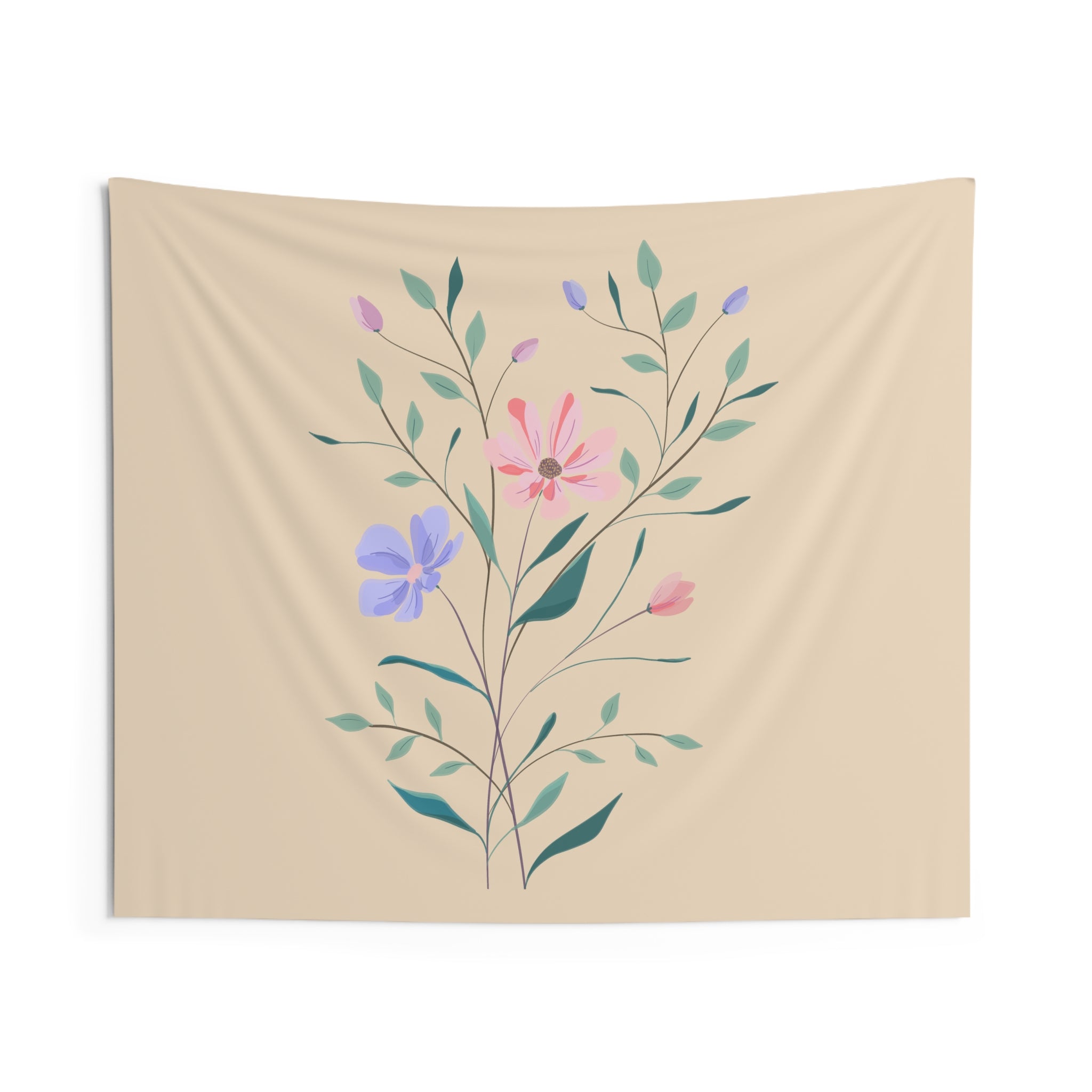 Floral Stem Tapestry — Pastel Botanical Wall Hanging