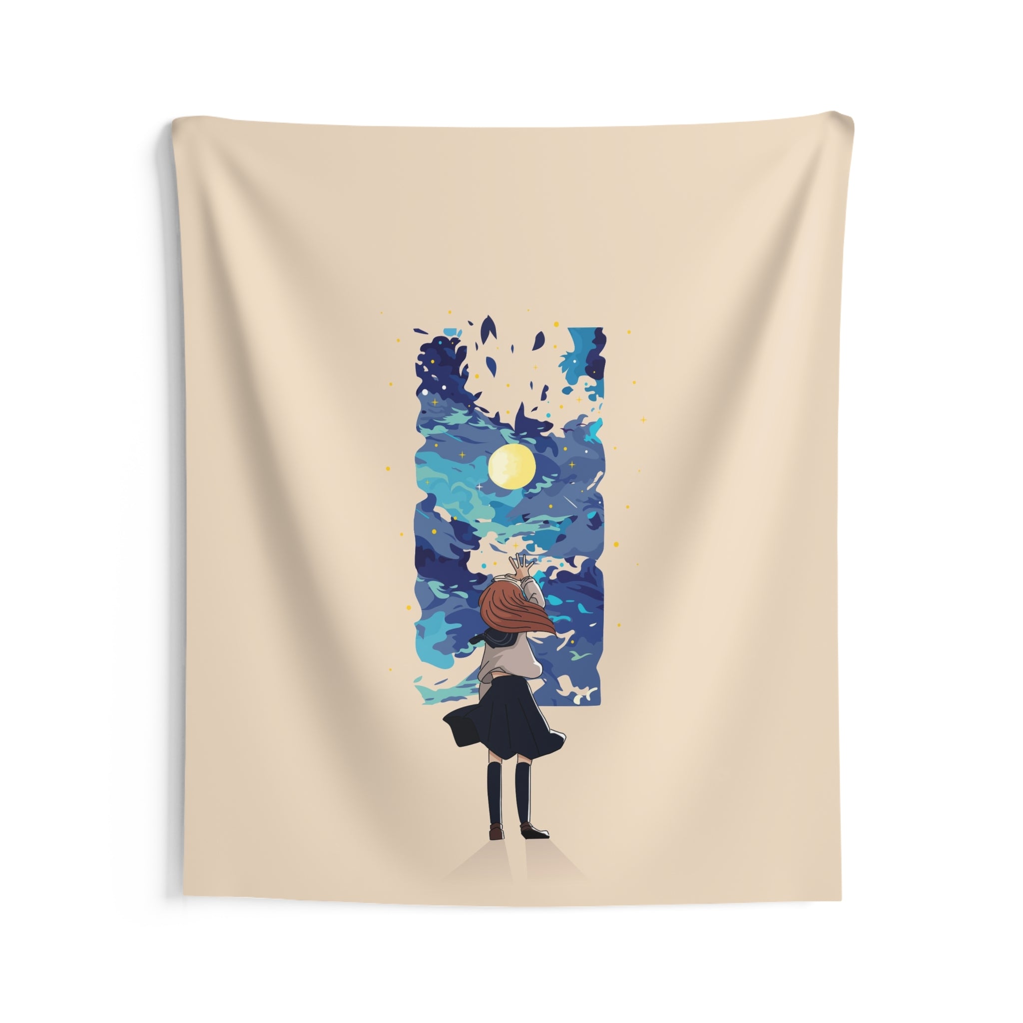 Wall Tapestry — Girl Gazing at Dreamy Night Sky Art