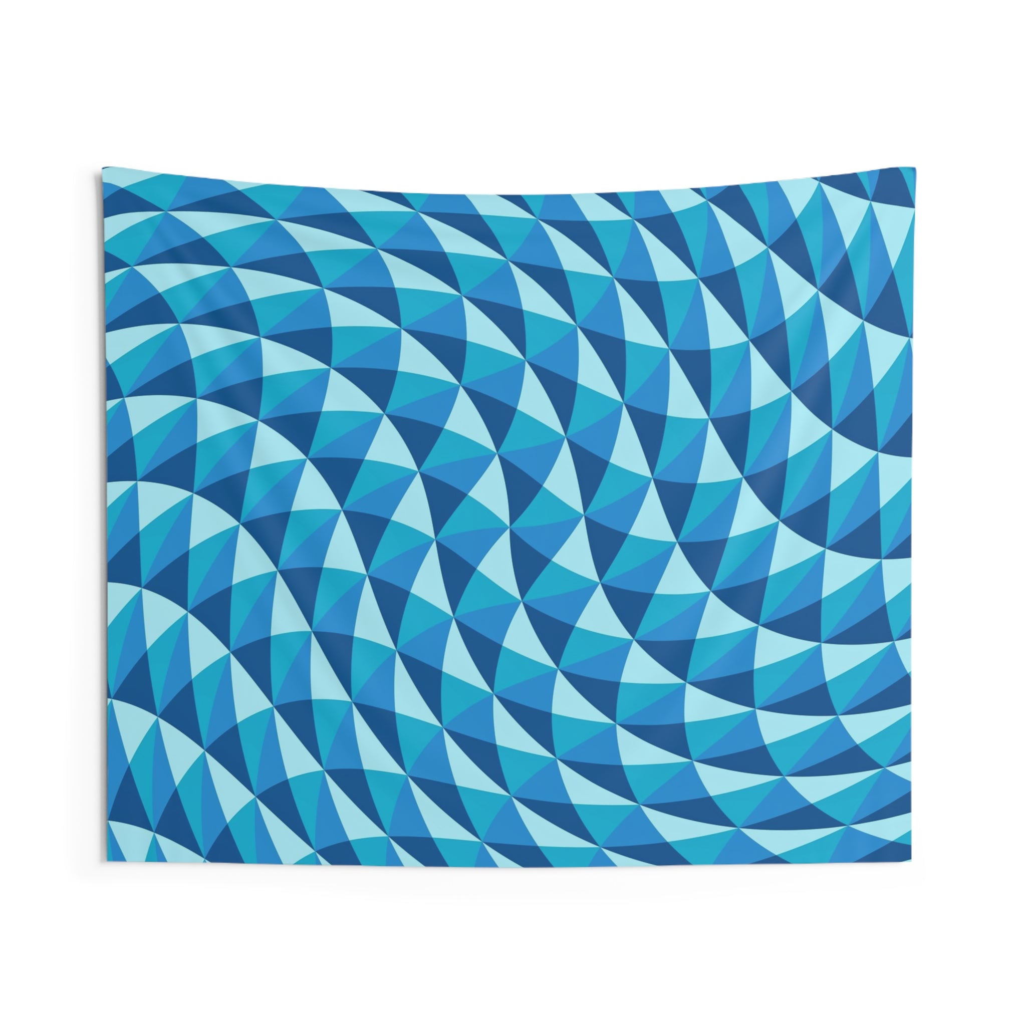 Blue Geometric Wave Tapestry — Abstract Optical Illusion Wall Hanging