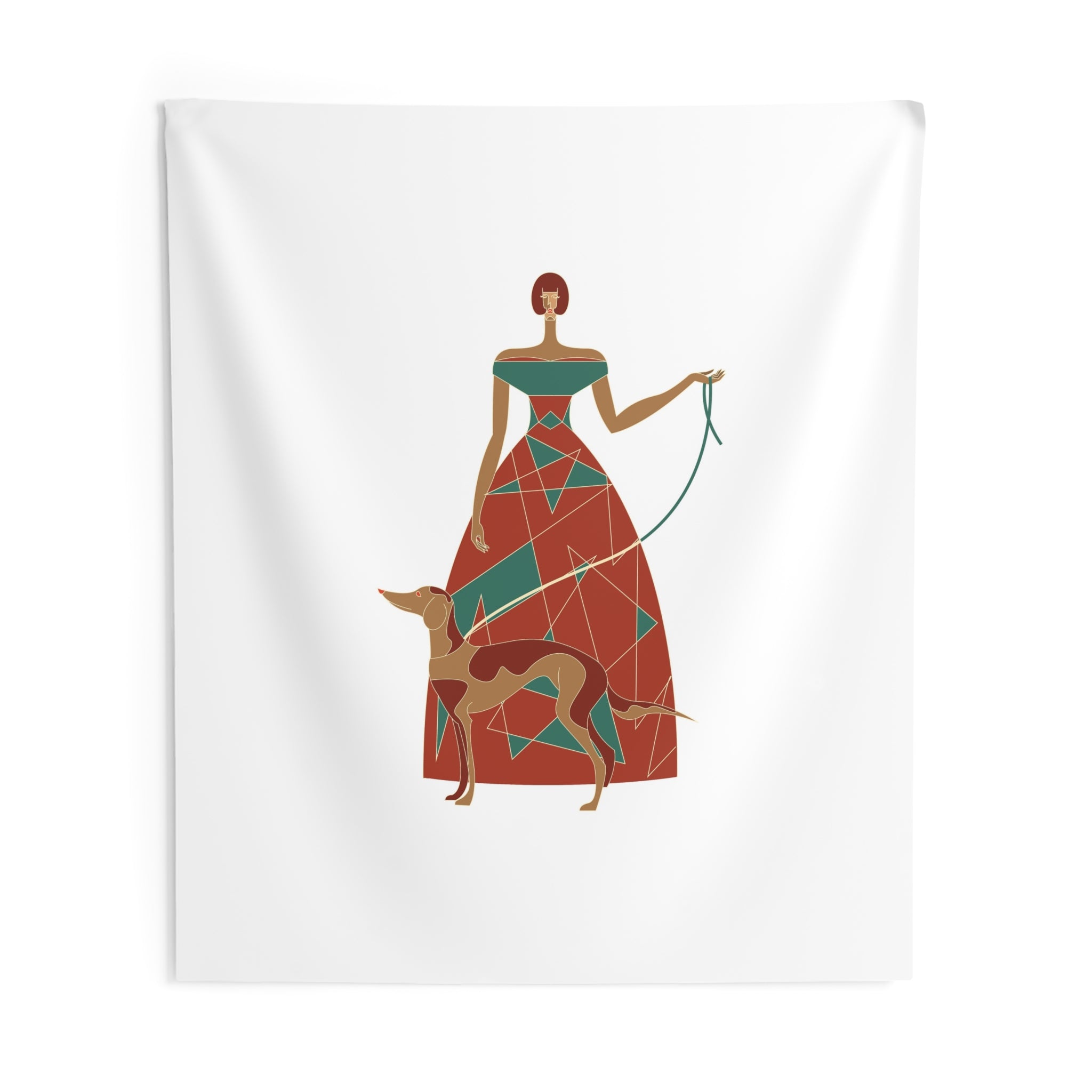 Lady with Greyhound Wall Tapestry - Midcentury Modern Art Decor