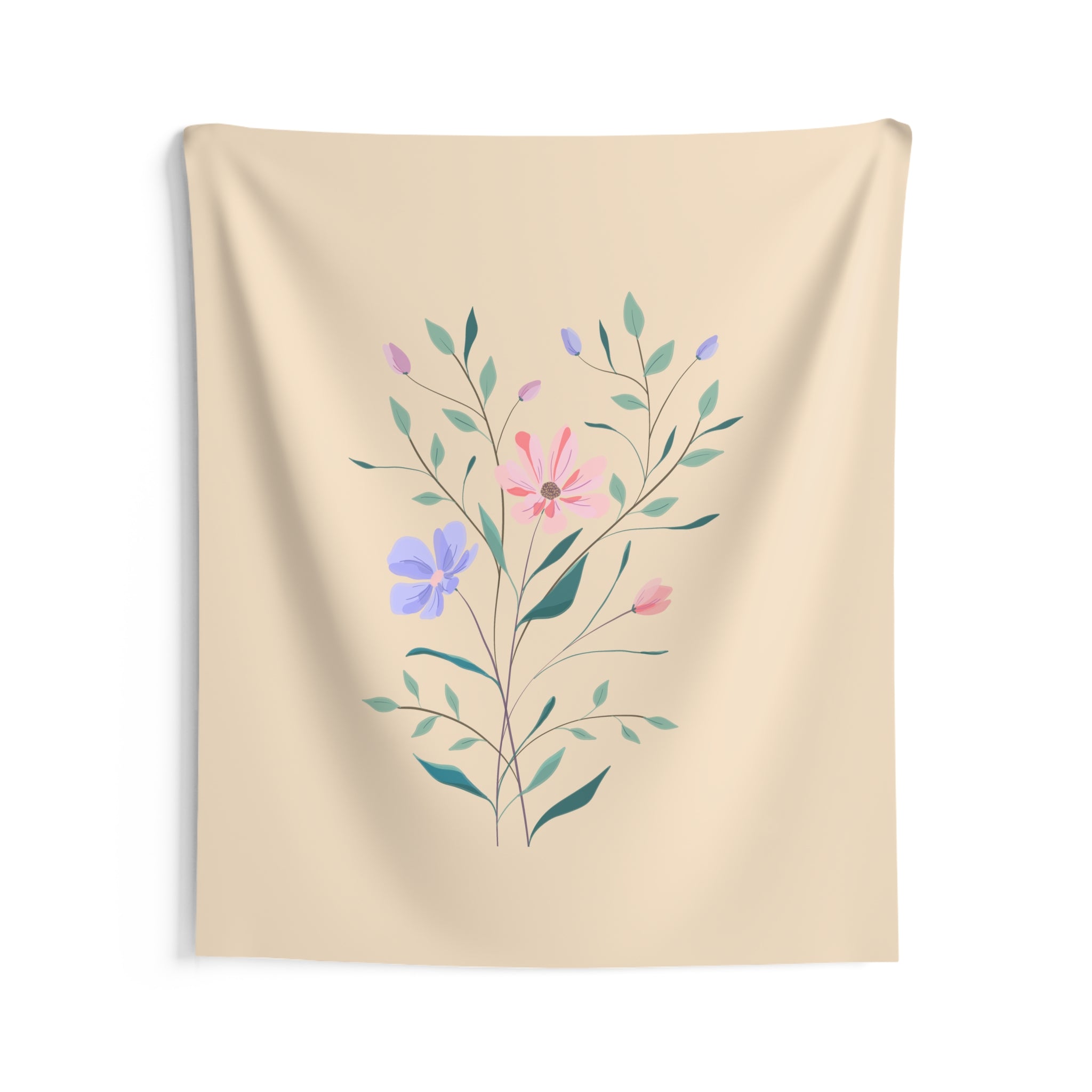 Floral Stem Tapestry — Pastel Botanical Wall Hanging