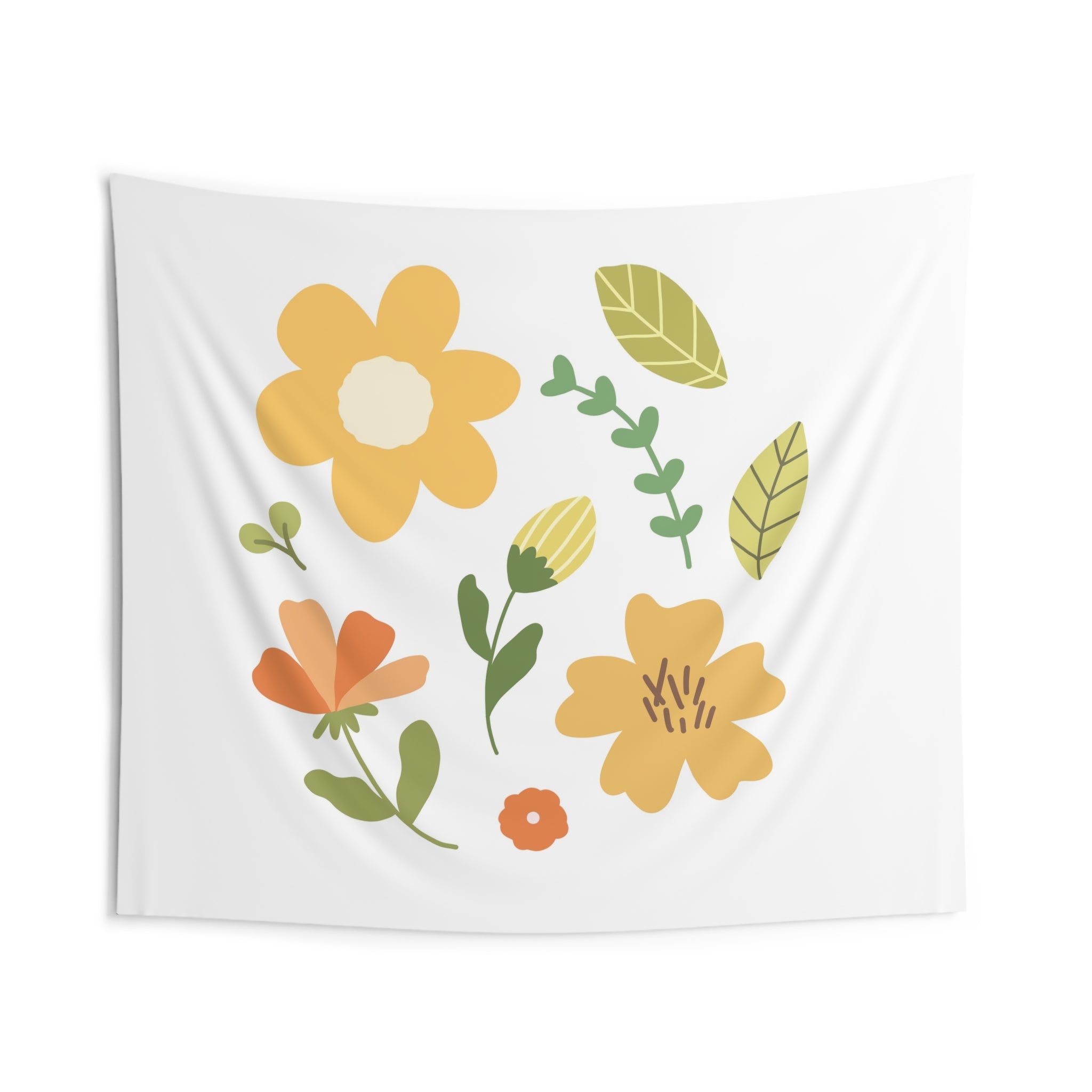 Floral Meadow Wall Tapestry — Cheerful Yellow & Orange Flower Print for Living Room, Bedroom, Nursery