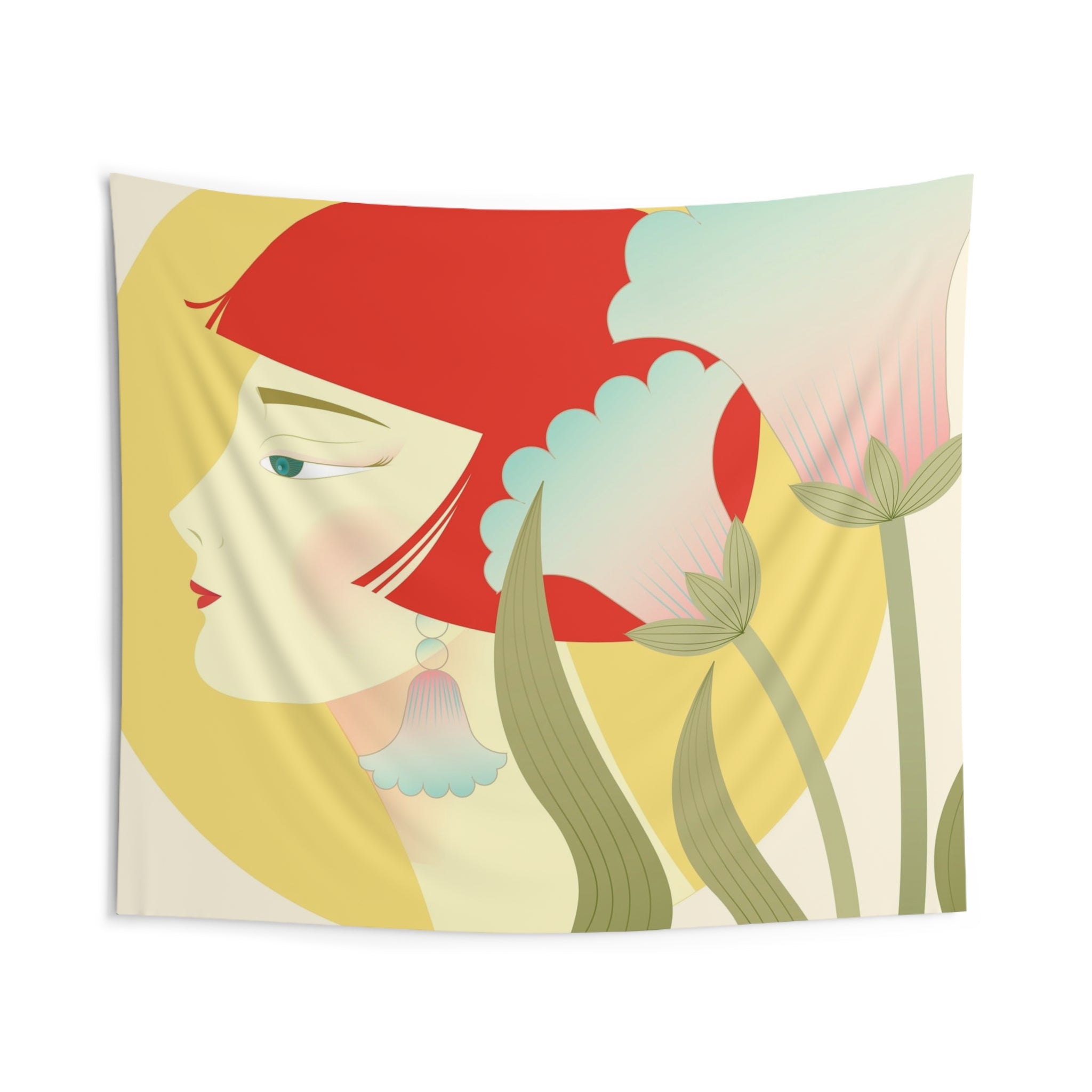 Art Deco Floral Portrait Tapestry