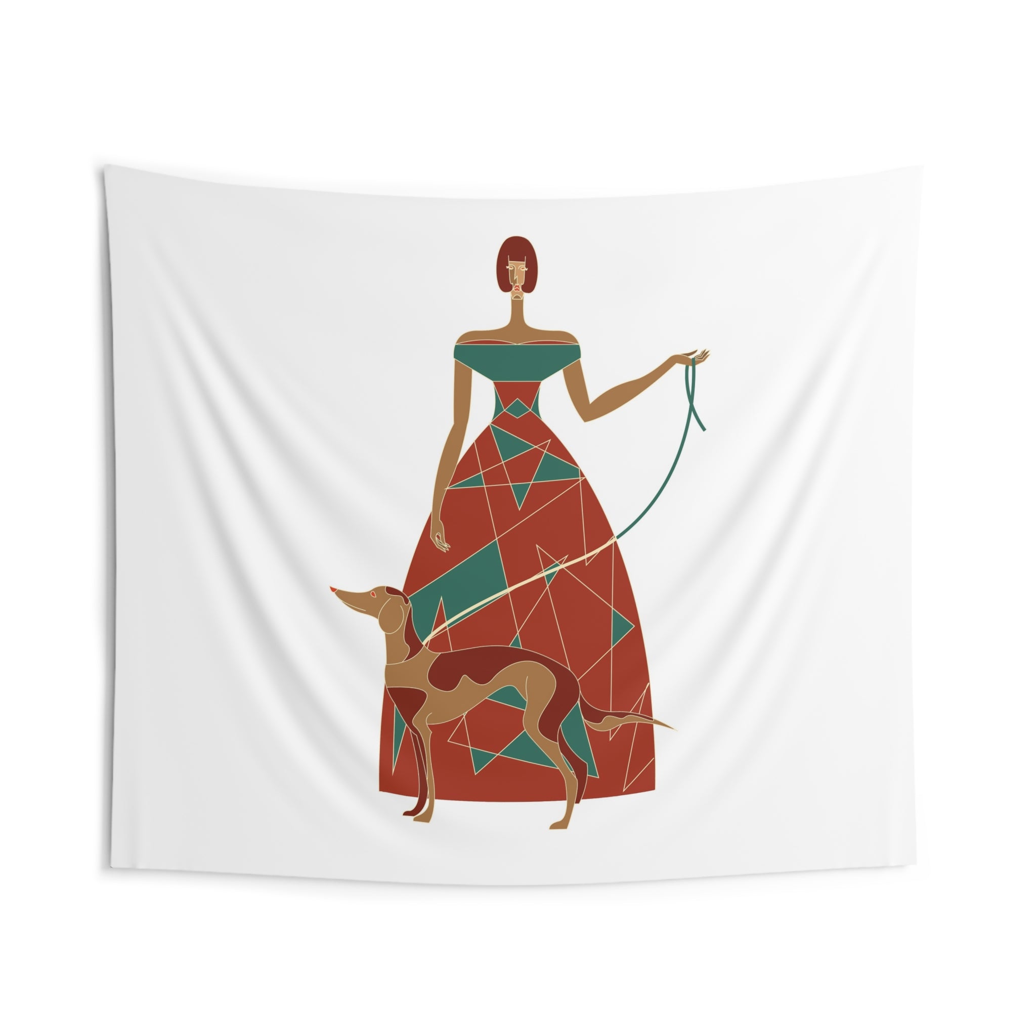 Lady with Greyhound Wall Tapestry - Midcentury Modern Art Decor