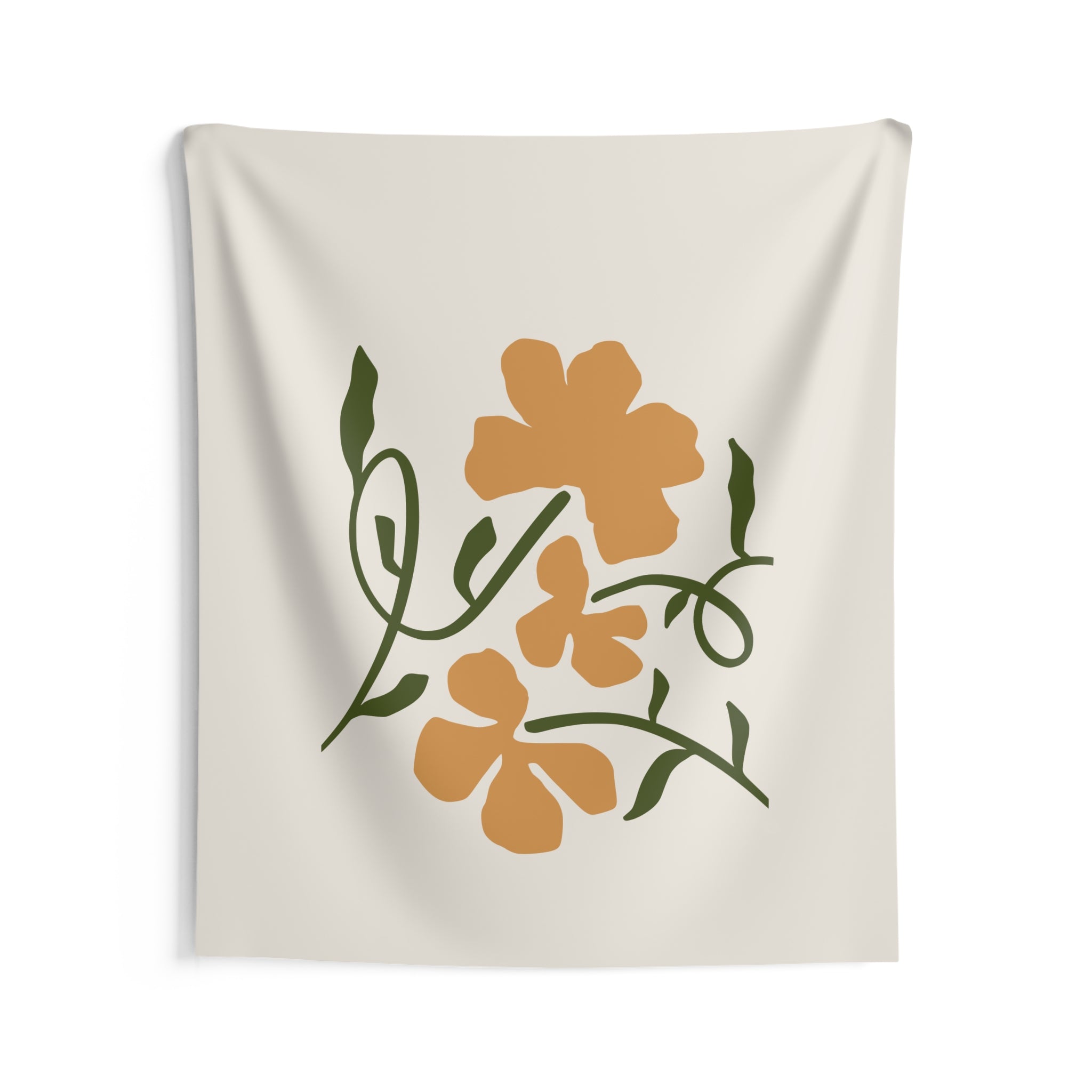 Boho Floral Wall Tapestry — Minimal Orange Blossom Hanging Art
