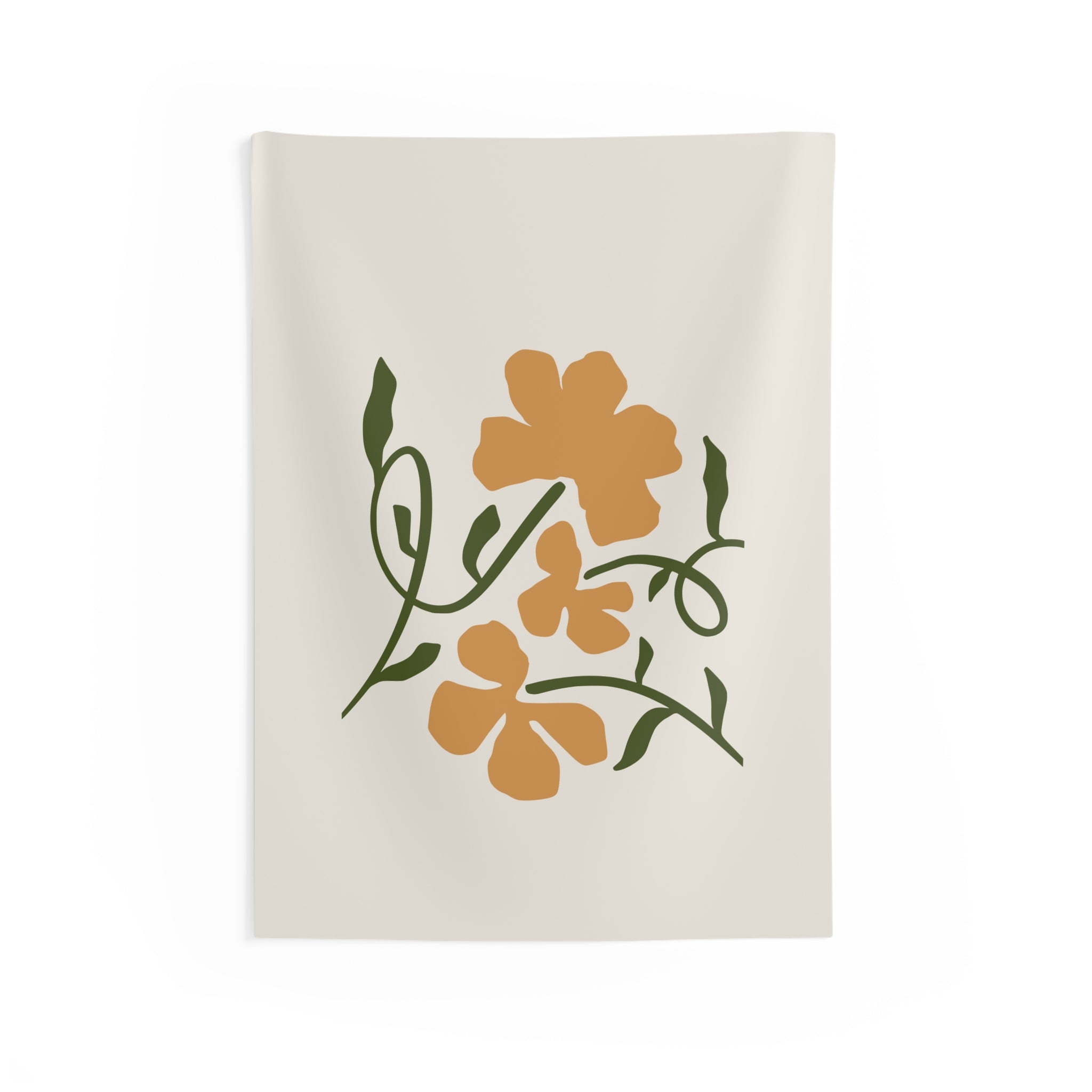 Boho Floral Wall Tapestry — Minimal Orange Blossom Hanging Art