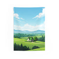 Countryside Cottage Tapestry — Scenic Green Hills Wall Hanging