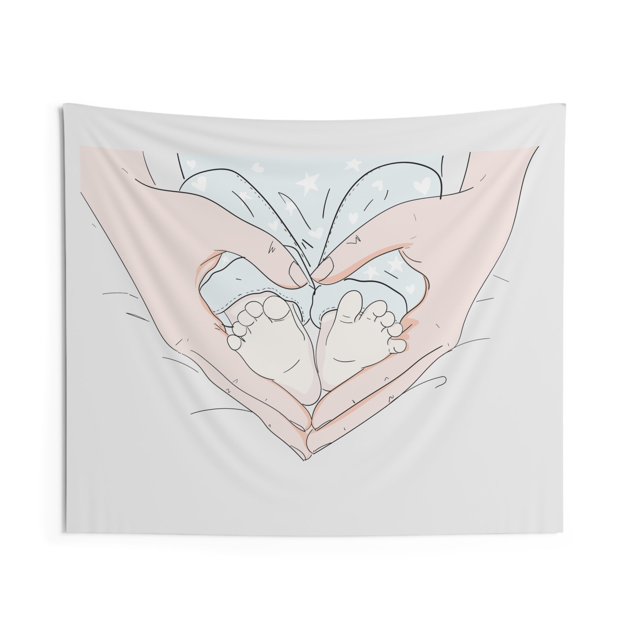 Baby Feet Heart Wall Tapestry — Cute Nursery Decor, Newborn Shower Gift