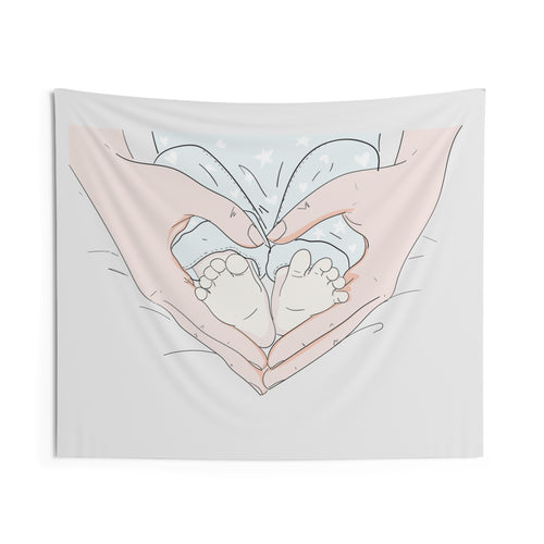 Baby Feet Heart Wall Tapestry — Cute Nursery Decor, Newborn Shower Gift