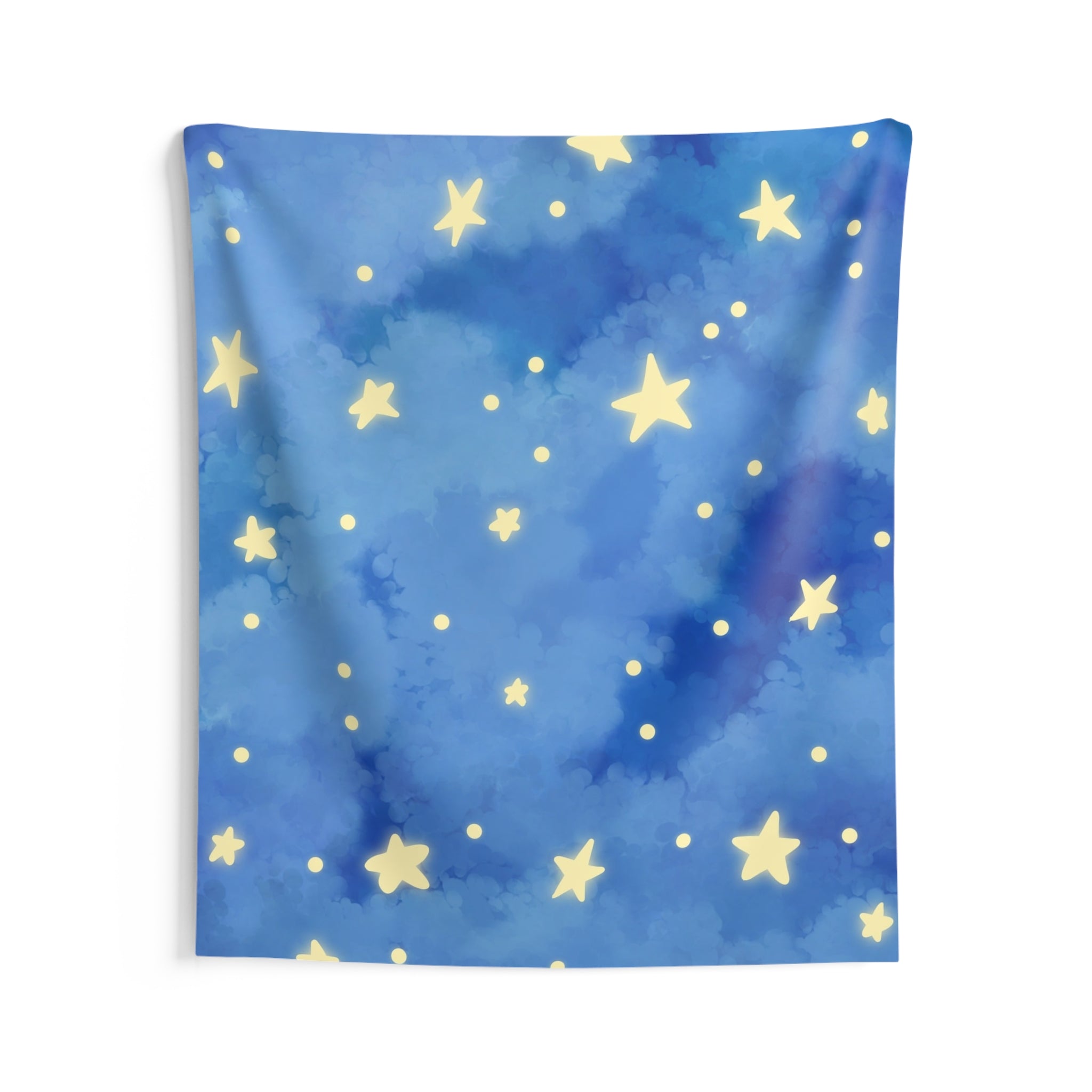 Starry Blue Watercolor Tapestry — Night Sky Wall Hanging for Nursery, Bedroom, Kids’ Room