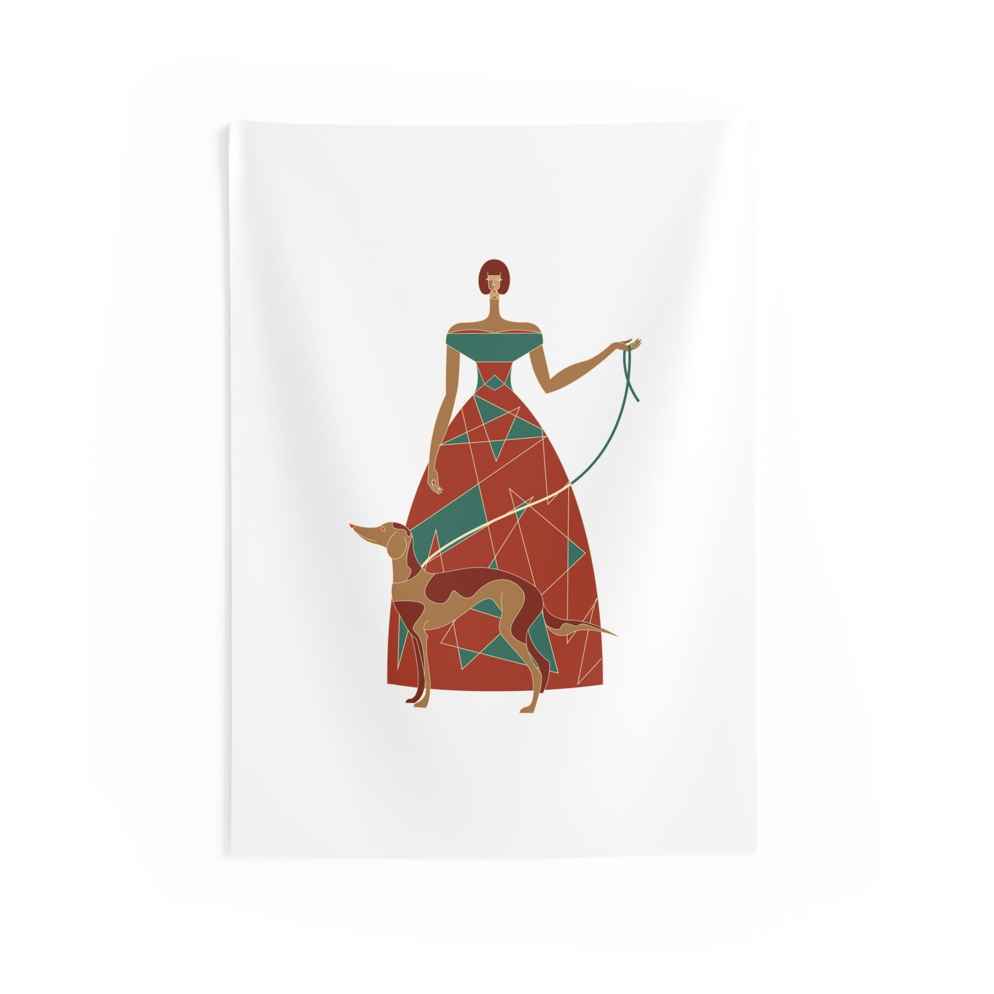 Lady with Greyhound Wall Tapestry - Midcentury Modern Art Decor
