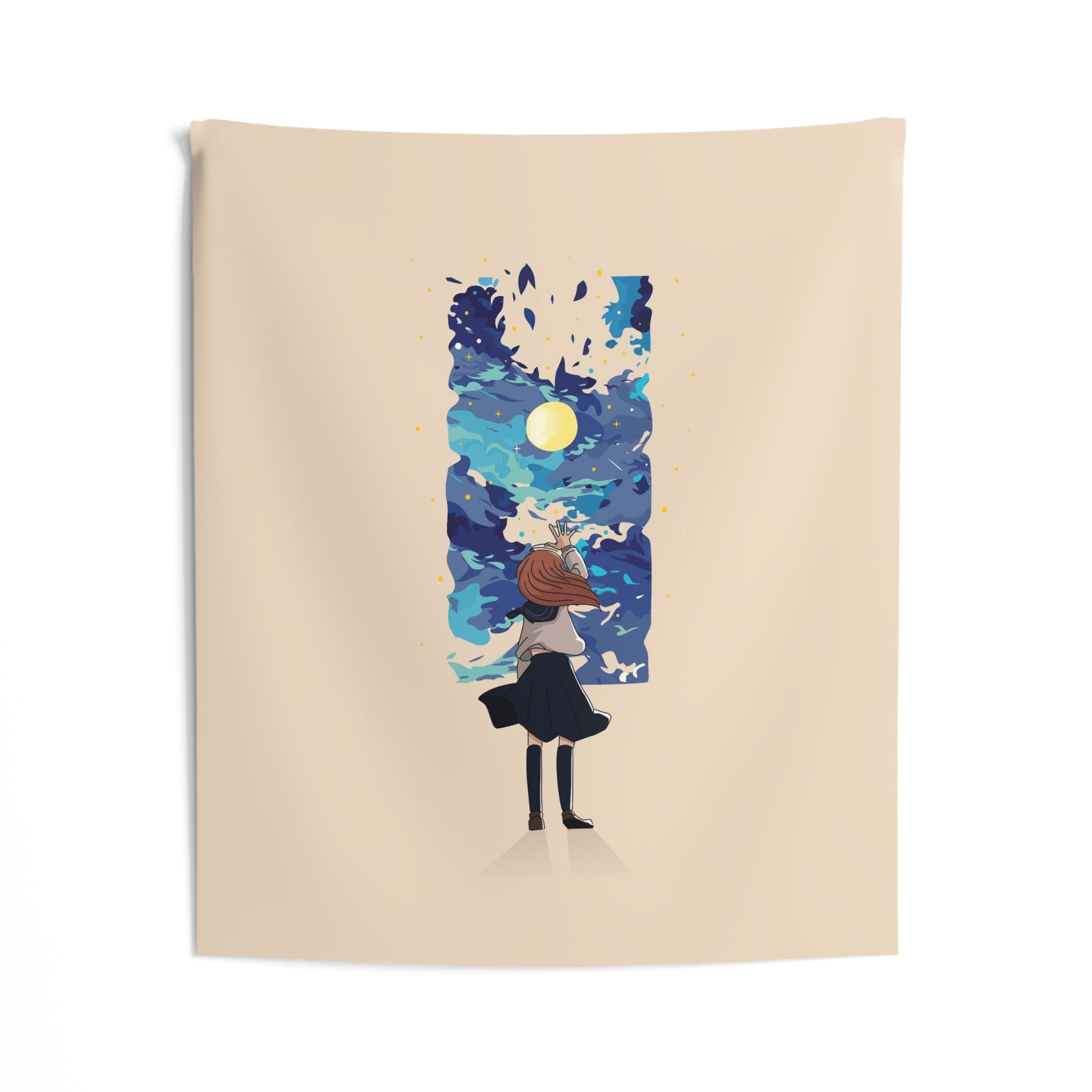 Wall Tapestry — Girl Gazing at Dreamy Night Sky Art