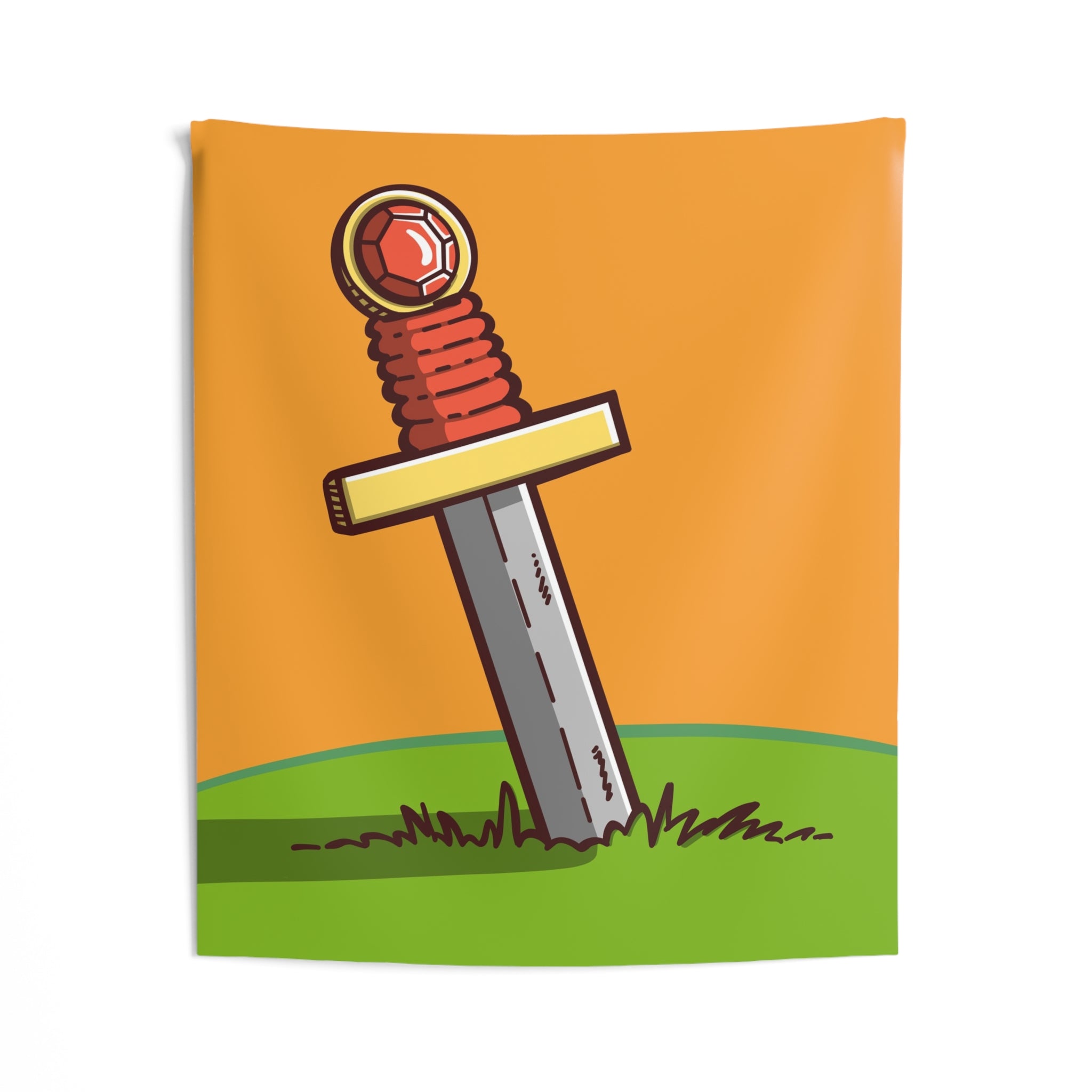 Sword in Grass Tapestry — Retro Cartoon Fantasy Wall Hanging