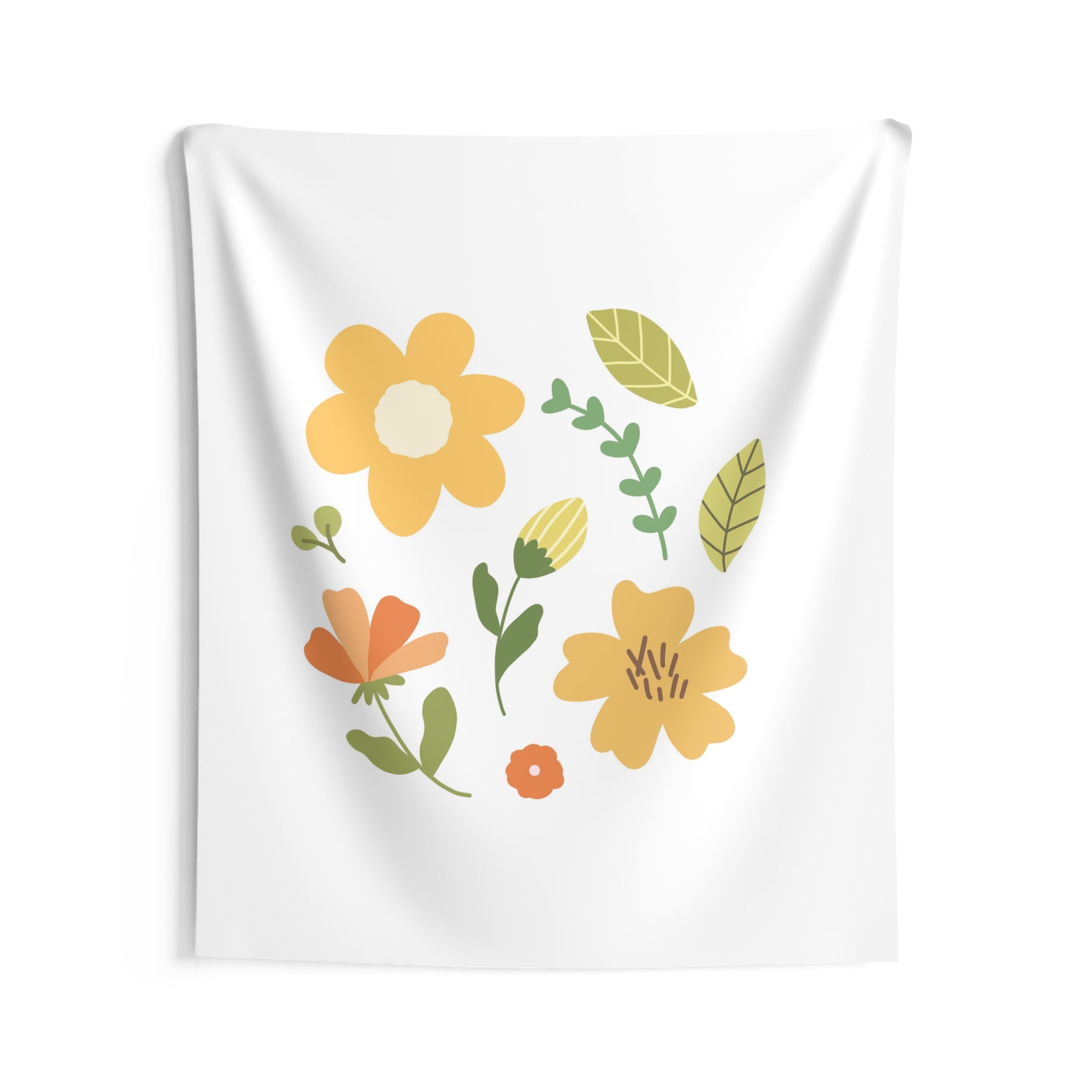 Floral Meadow Wall Tapestry — Cheerful Yellow & Orange Flower Print for Living Room, Bedroom, Nursery