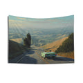 Convertible Roadtrip Tapestry — Scenic Coastal Highway Wall Art
