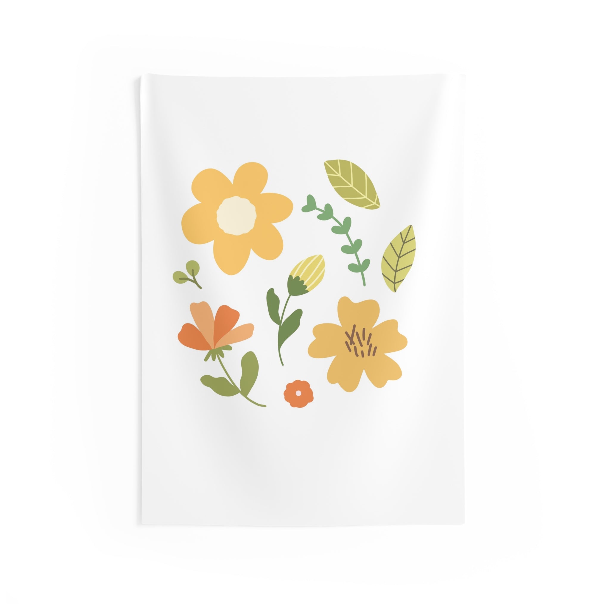 Floral Meadow Wall Tapestry — Cheerful Yellow & Orange Flower Print for Living Room, Bedroom, Nursery