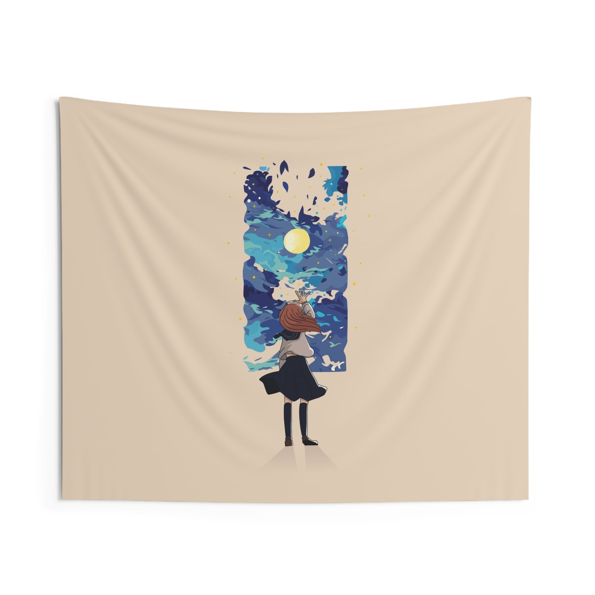 Wall Tapestry — Girl Gazing at Dreamy Night Sky Art