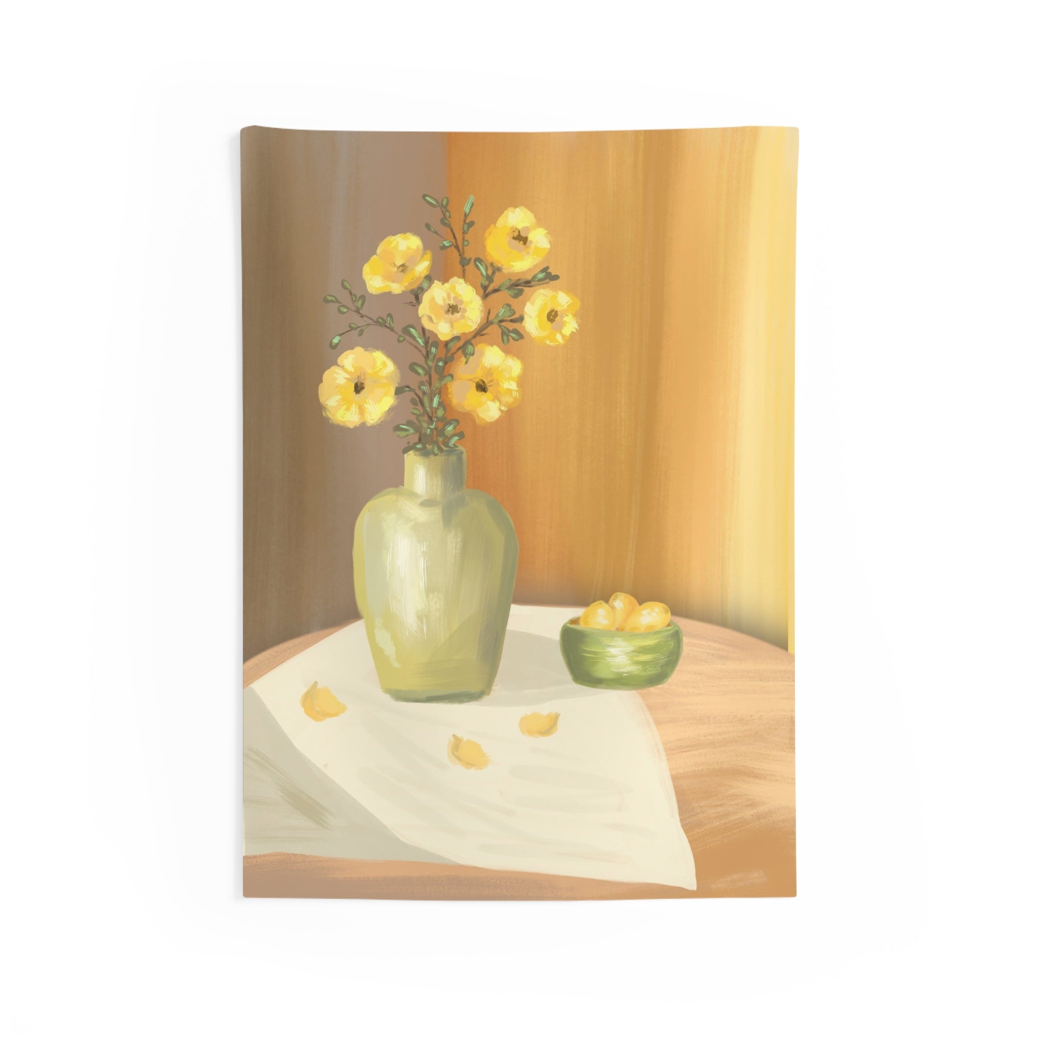 Yellow Floral Still Life Tapestry — Sunflower Vase Wall Art