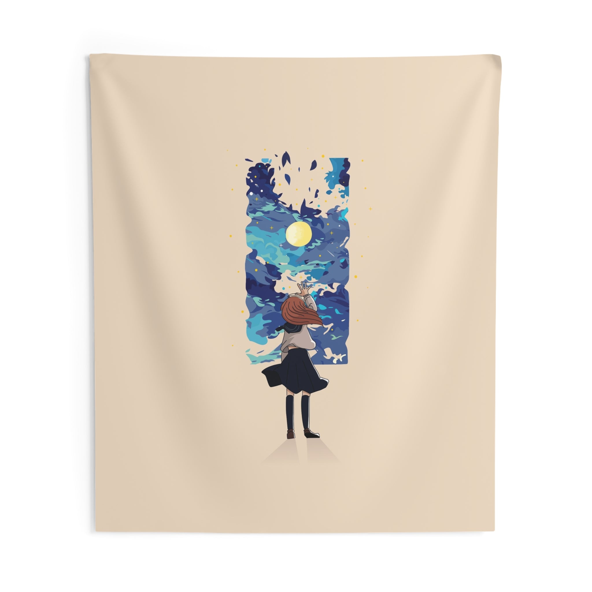 Wall Tapestry — Girl Gazing at Dreamy Night Sky Art