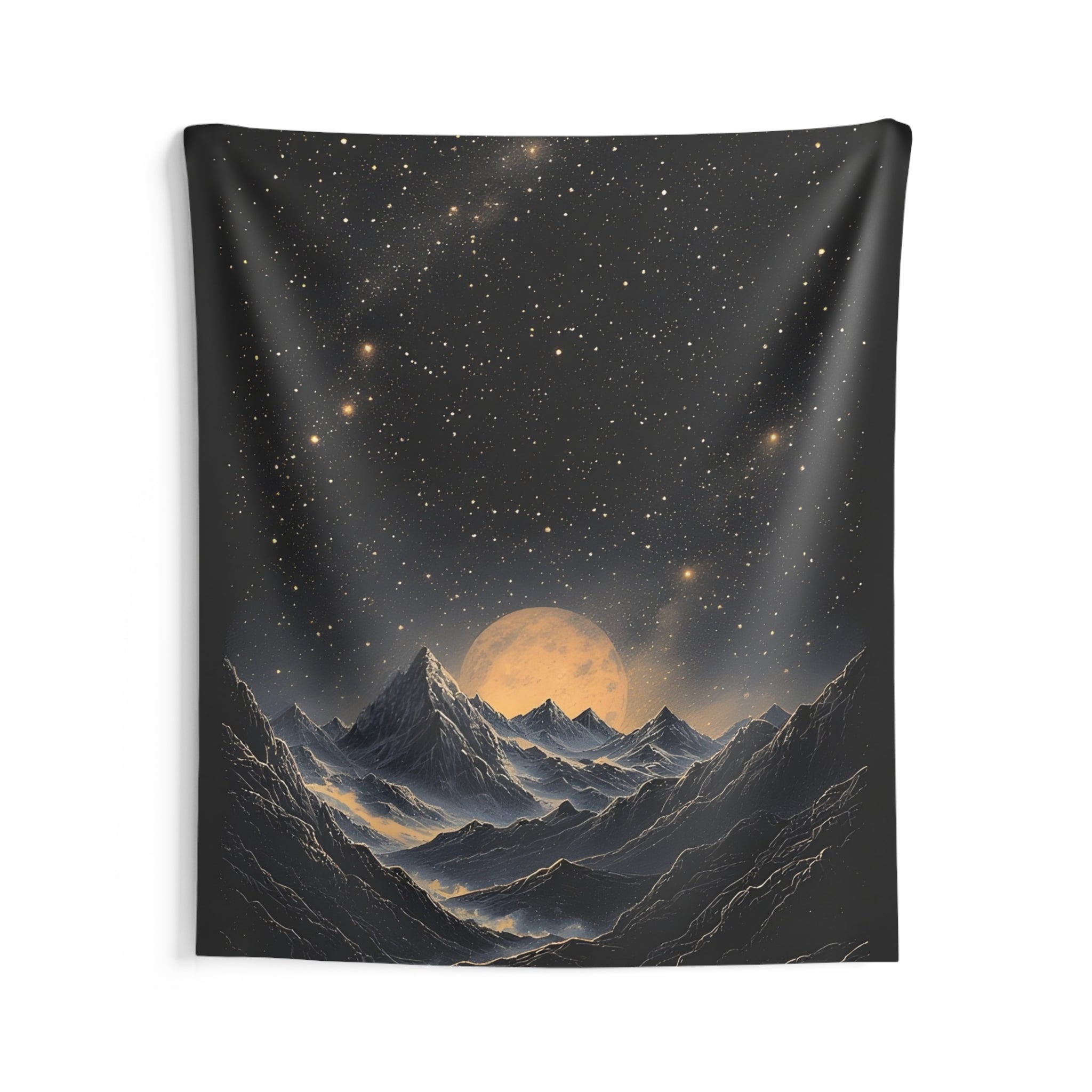 Moonlit Mountain Tapestry — Starry Night Wall Hanging