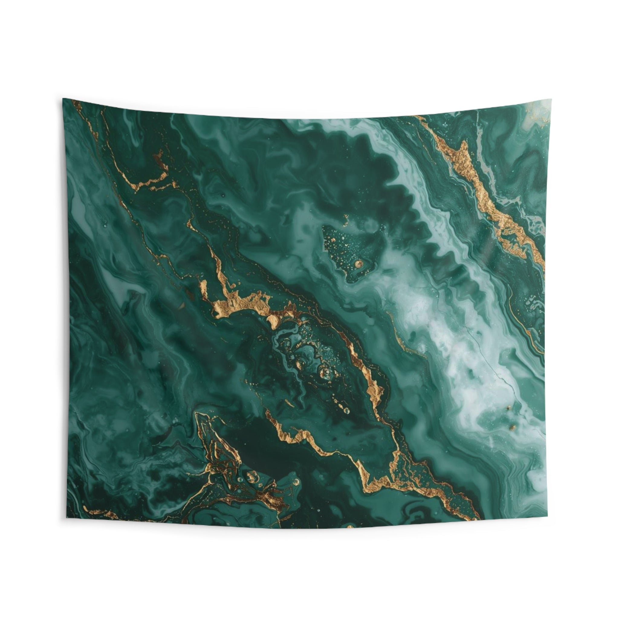 Emerald Marble Wall Tapestry — Green & Gold Abstract Home Decor