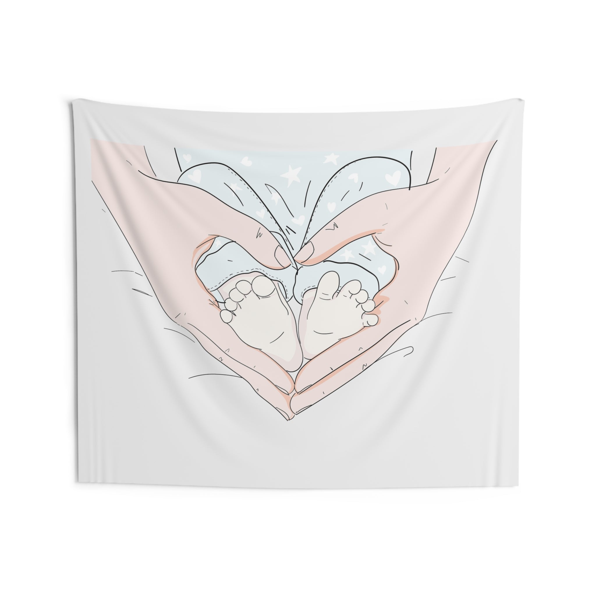 Baby Feet Heart Wall Tapestry — Cute Nursery Decor, Newborn Shower Gift