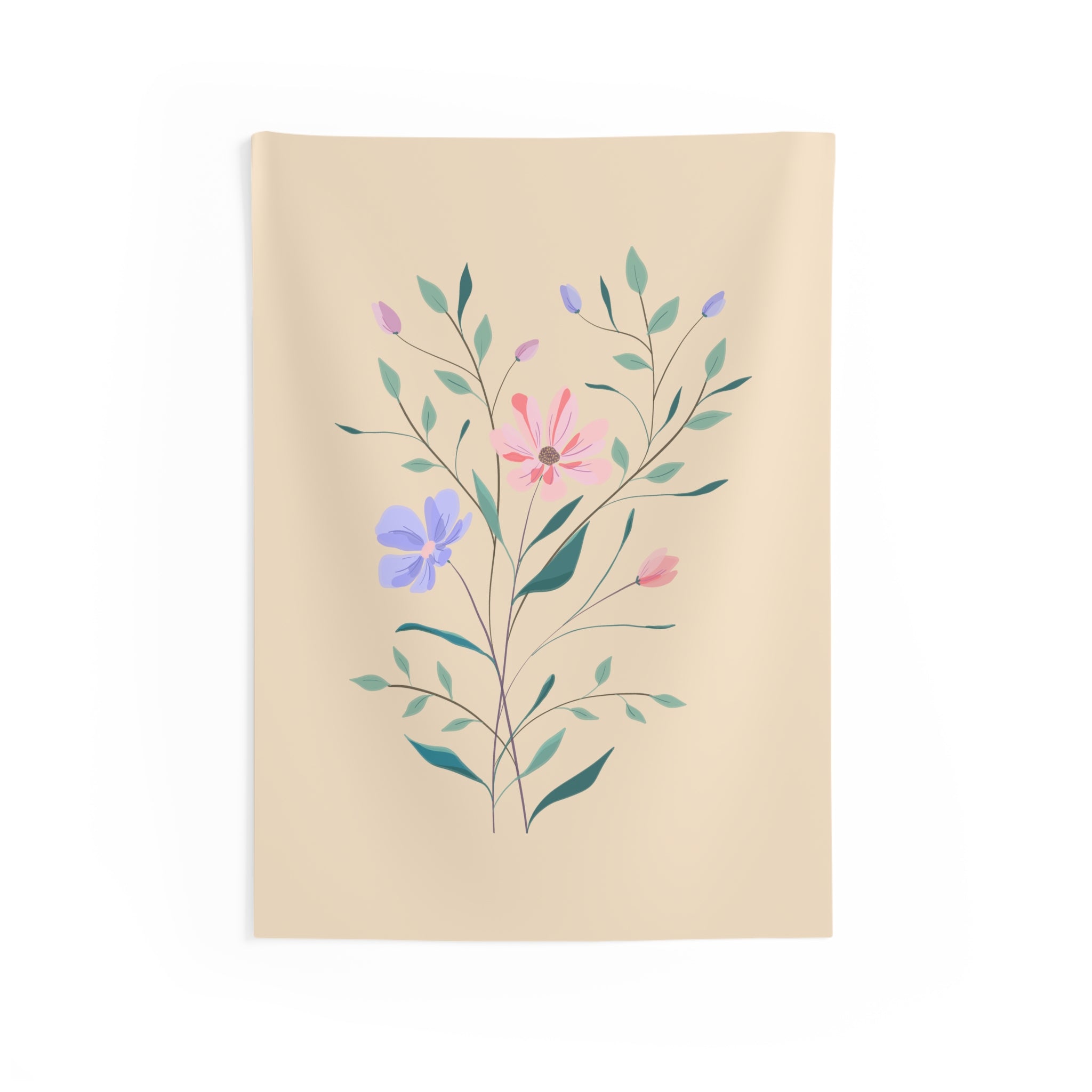 Floral Stem Tapestry — Pastel Botanical Wall Hanging