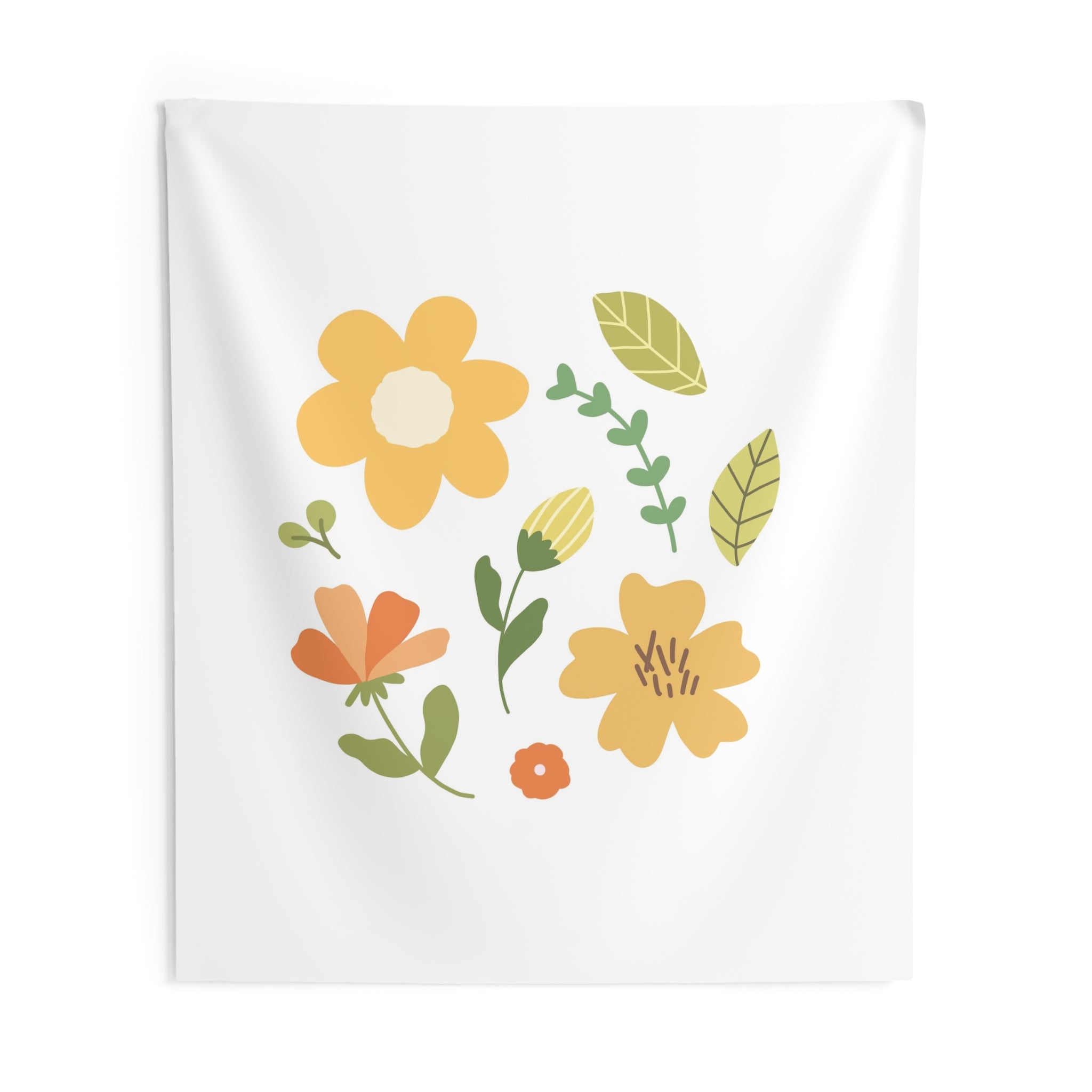 Floral Meadow Wall Tapestry — Cheerful Yellow & Orange Flower Print for Living Room, Bedroom, Nursery
