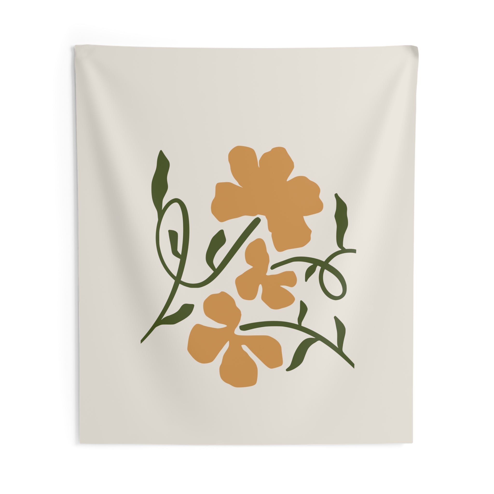 Boho Floral Wall Tapestry — Minimal Orange Blossom Hanging Art
