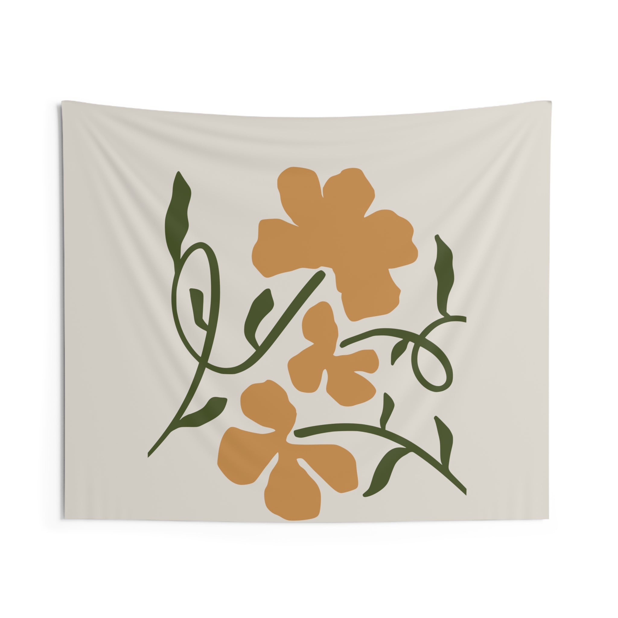 Boho Floral Wall Tapestry — Minimal Orange Blossom Hanging Art