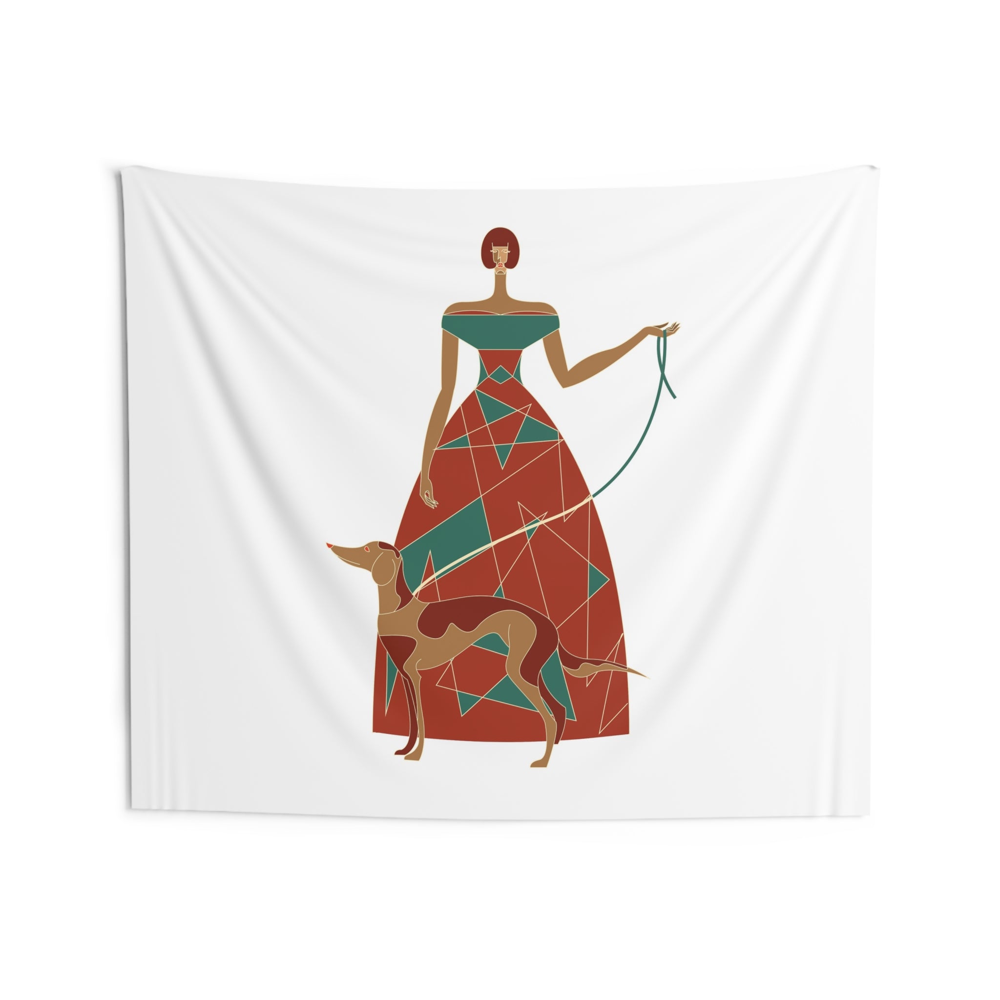 Lady with Greyhound Wall Tapestry - Midcentury Modern Art Decor