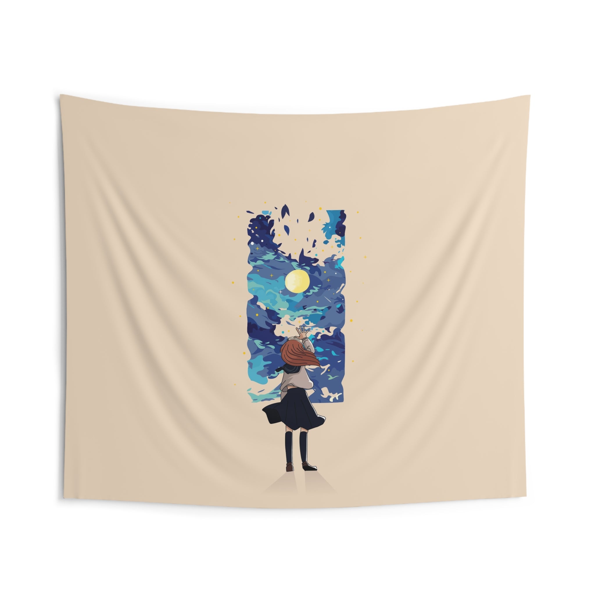 Wall Tapestry — Girl Gazing at Dreamy Night Sky Art
