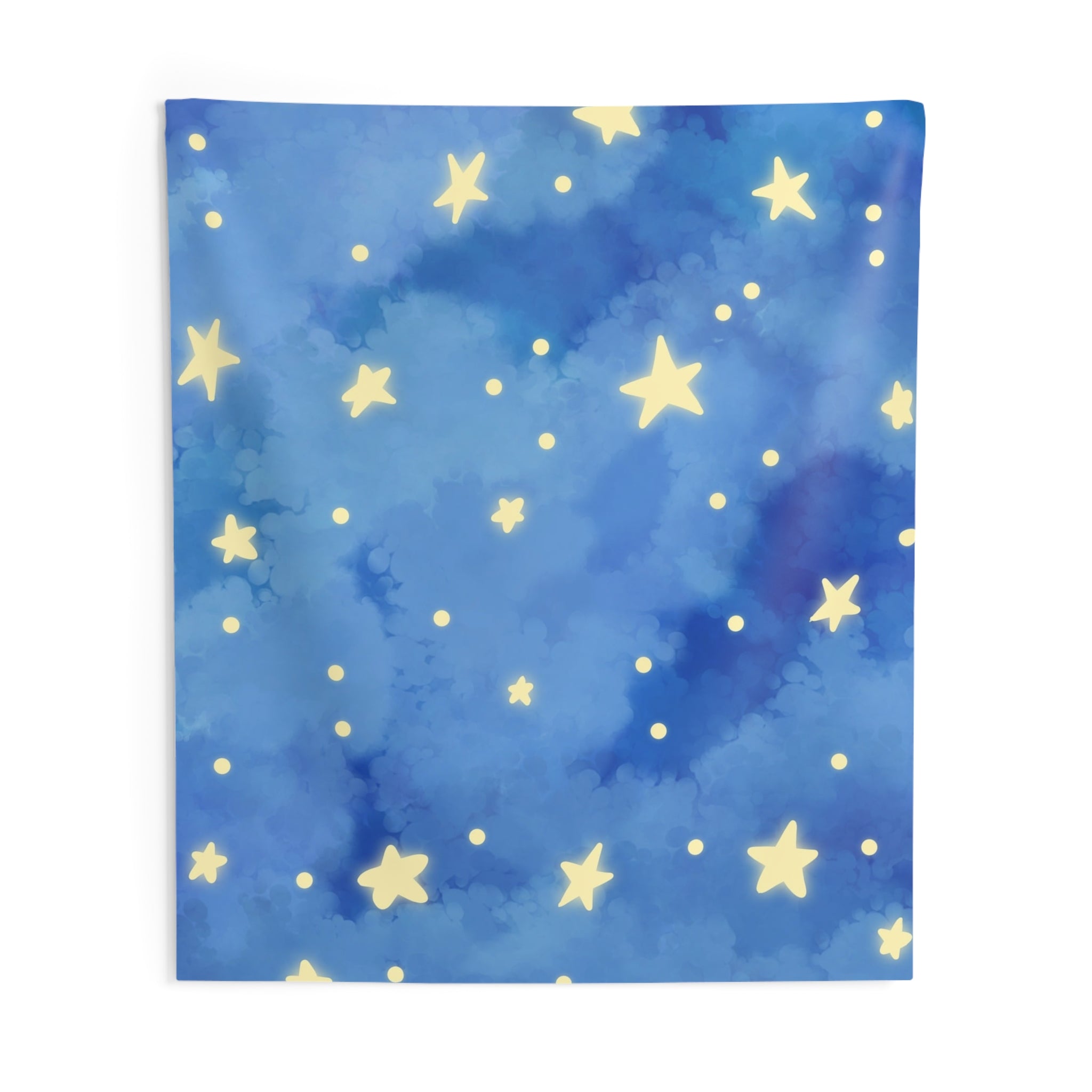 Starry Blue Watercolor Tapestry — Night Sky Wall Hanging for Nursery, Bedroom, Kids’ Room