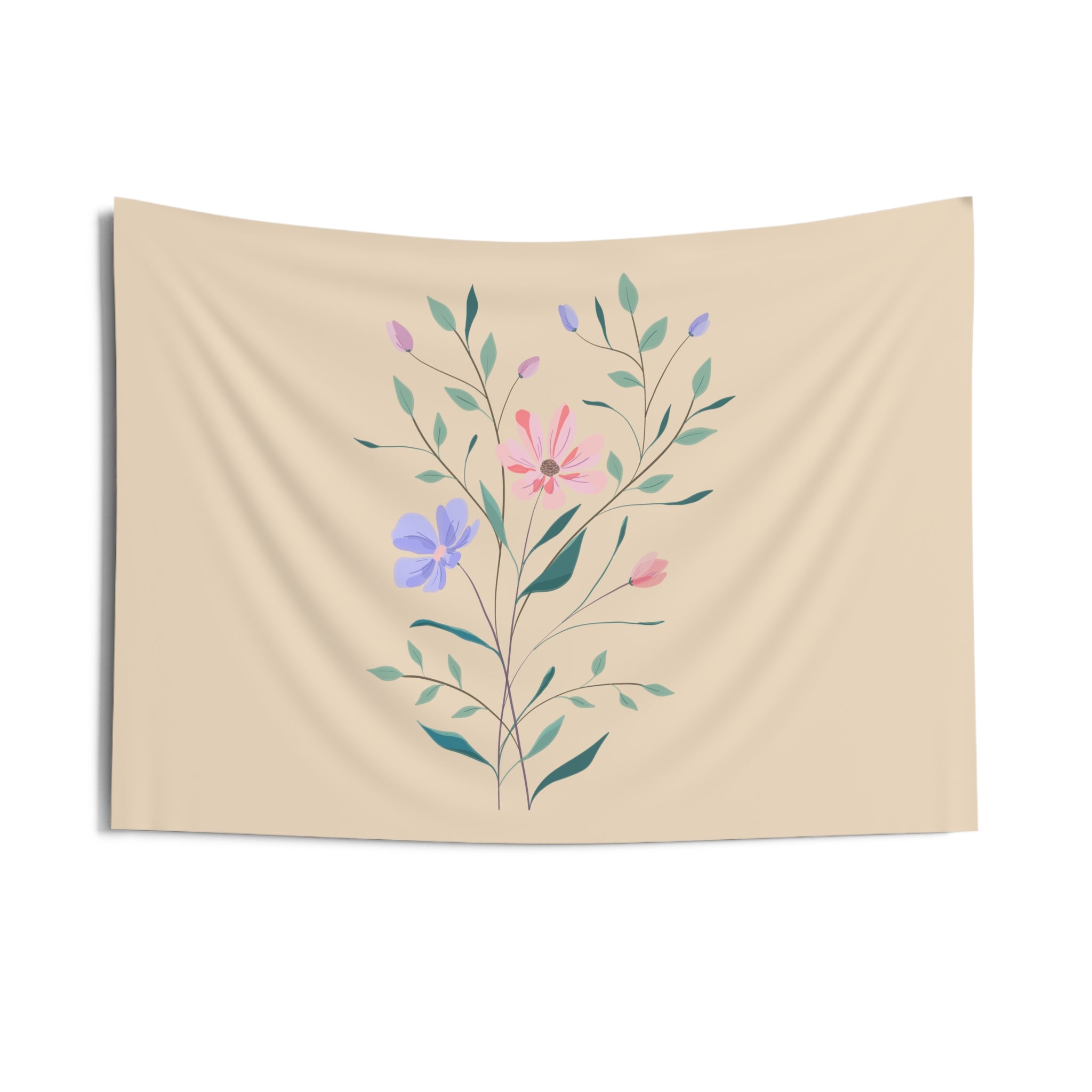 Floral Stem Tapestry — Pastel Botanical Wall Hanging
